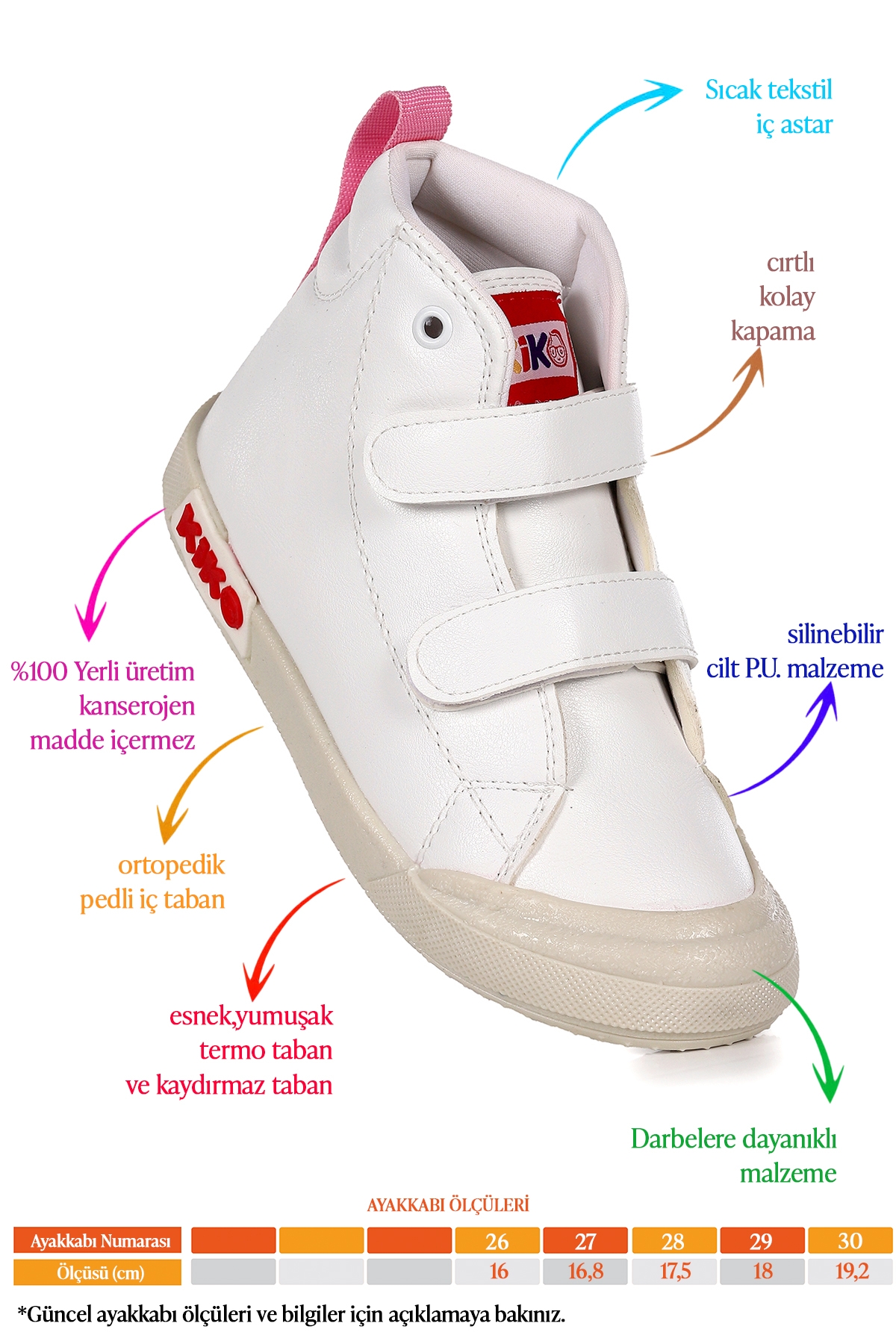 Garf Günlük Cırtlı Kız Çocuk Bot Ayakkabı Beyaz - Pudra - Görsel 3