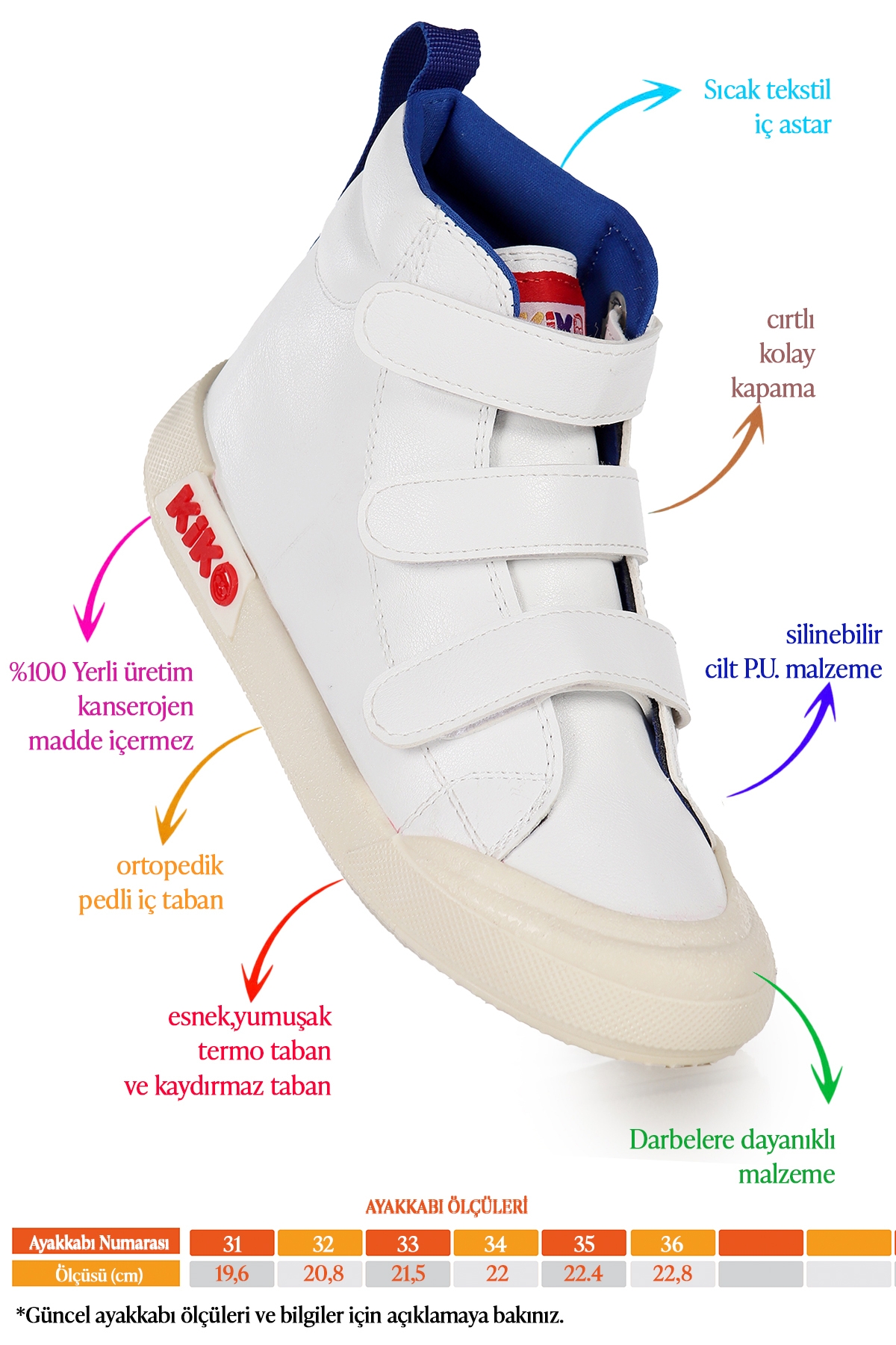 Garf Günlük Cırtlı Erkek Çocuk Bot Ayakkabı Beyaz - Mavi - Görsel 3