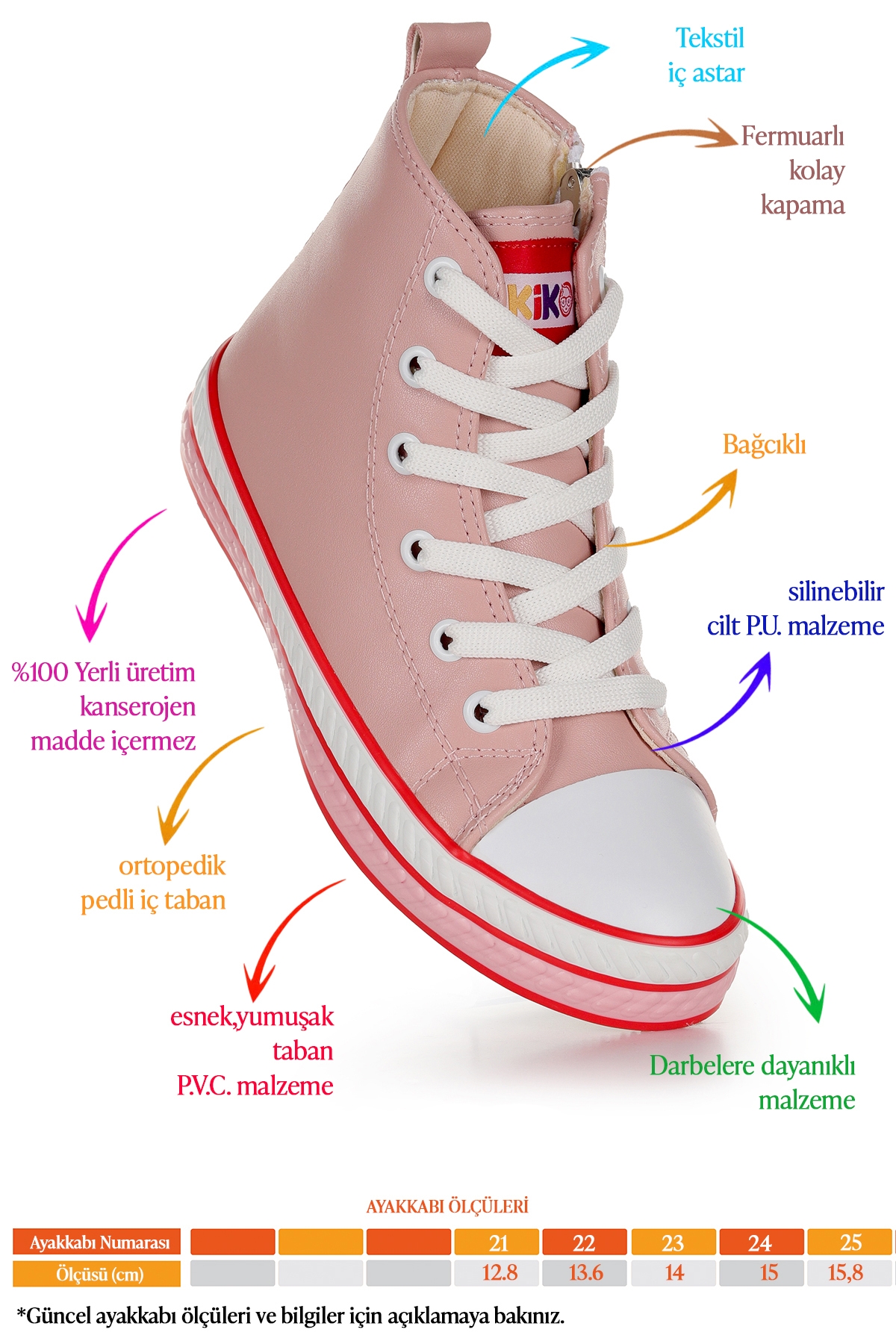Pant Günlük Bağcıklı Fermuarlı Kız Bebek Spor Ayakkabı Pudra - Görsel 3