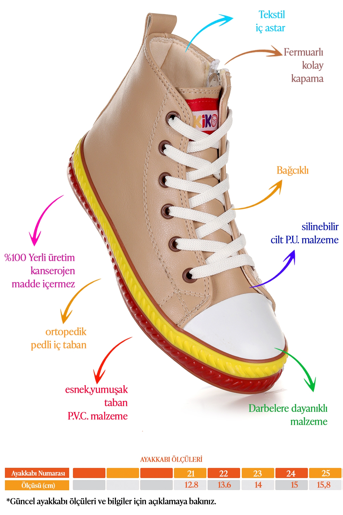 Pant Günlük Bağcıklı Fermuarlı Kız Bebek Spor Ayakkabı Ten - Görsel 3