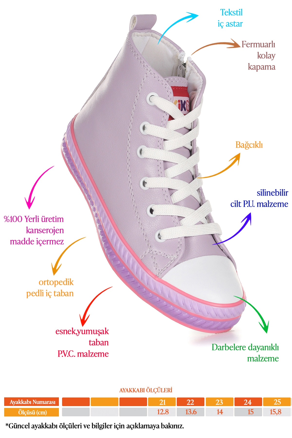 Pant Günlük Bağcıklı Fermuarlı Kız Bebek Spor Ayakkabı Lila - Görsel 3