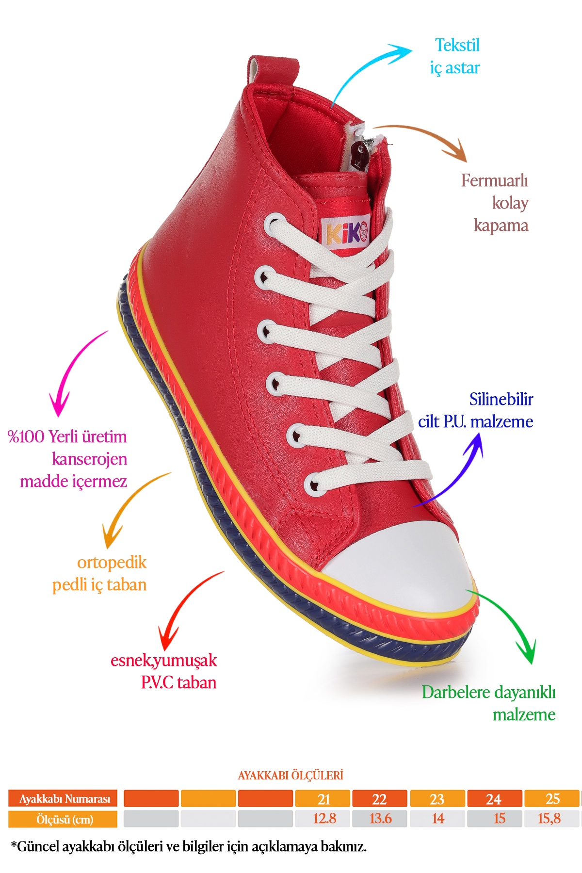 Pant Günlük Bağcıklı Fermuarlı Kız Bebek Spor Ayakkabı Kırmızı - Görsel 3