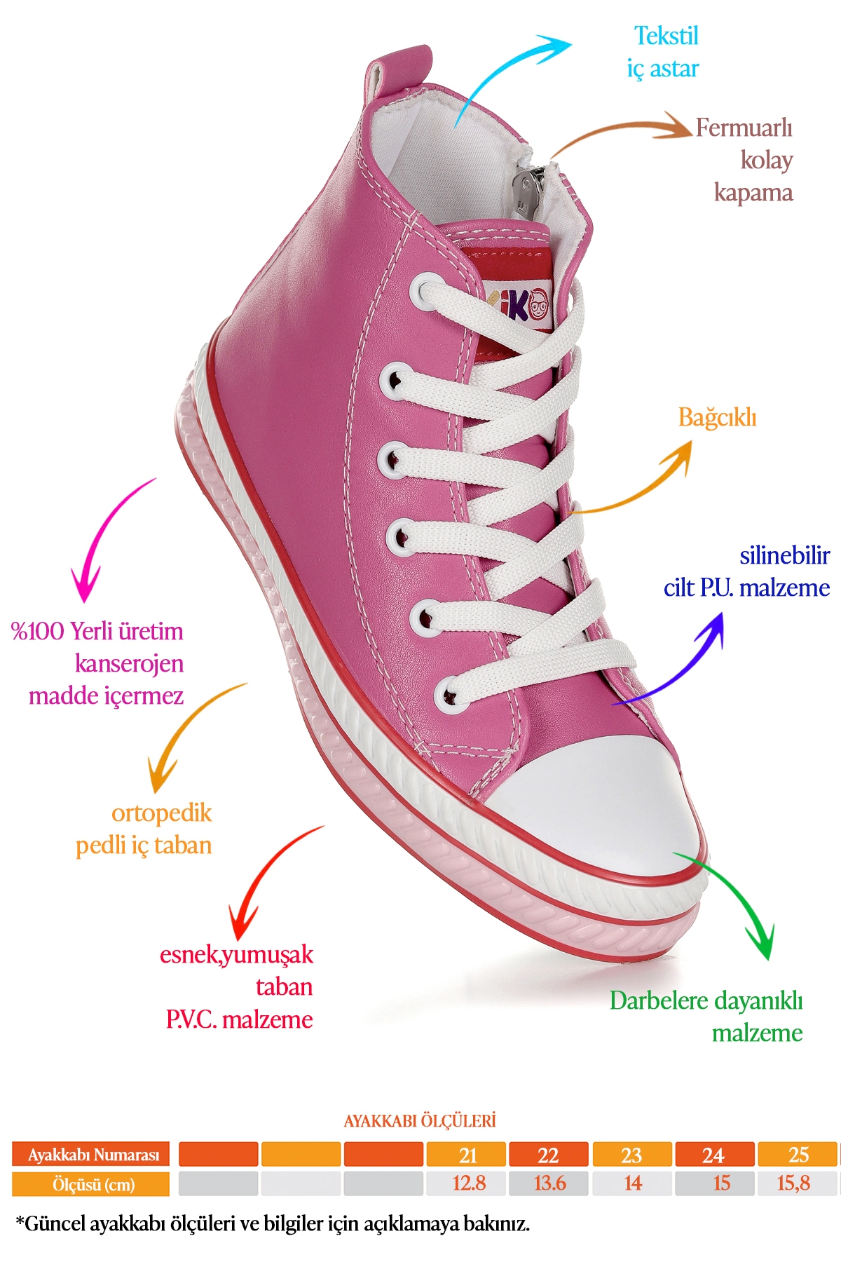 Pant Günlük Bağcıklı Fermuarlı Kız Bebek Spor Ayakkabı Fuşya - Görsel 3