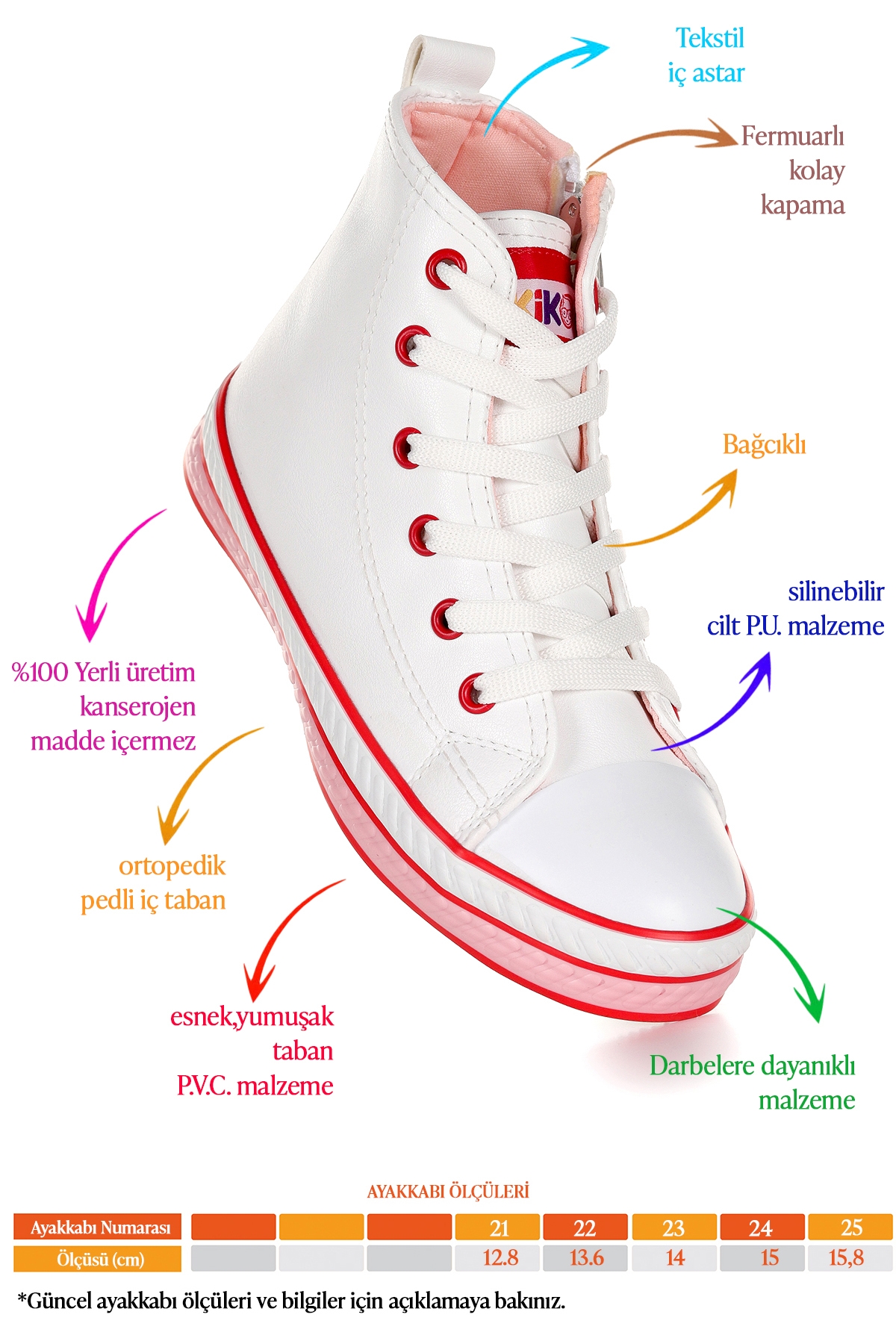 Pant Günlük Bağcıklı Fermuarlı Kız Bebek Spor Ayakkabı Beyaz - Pudra - Görsel 3