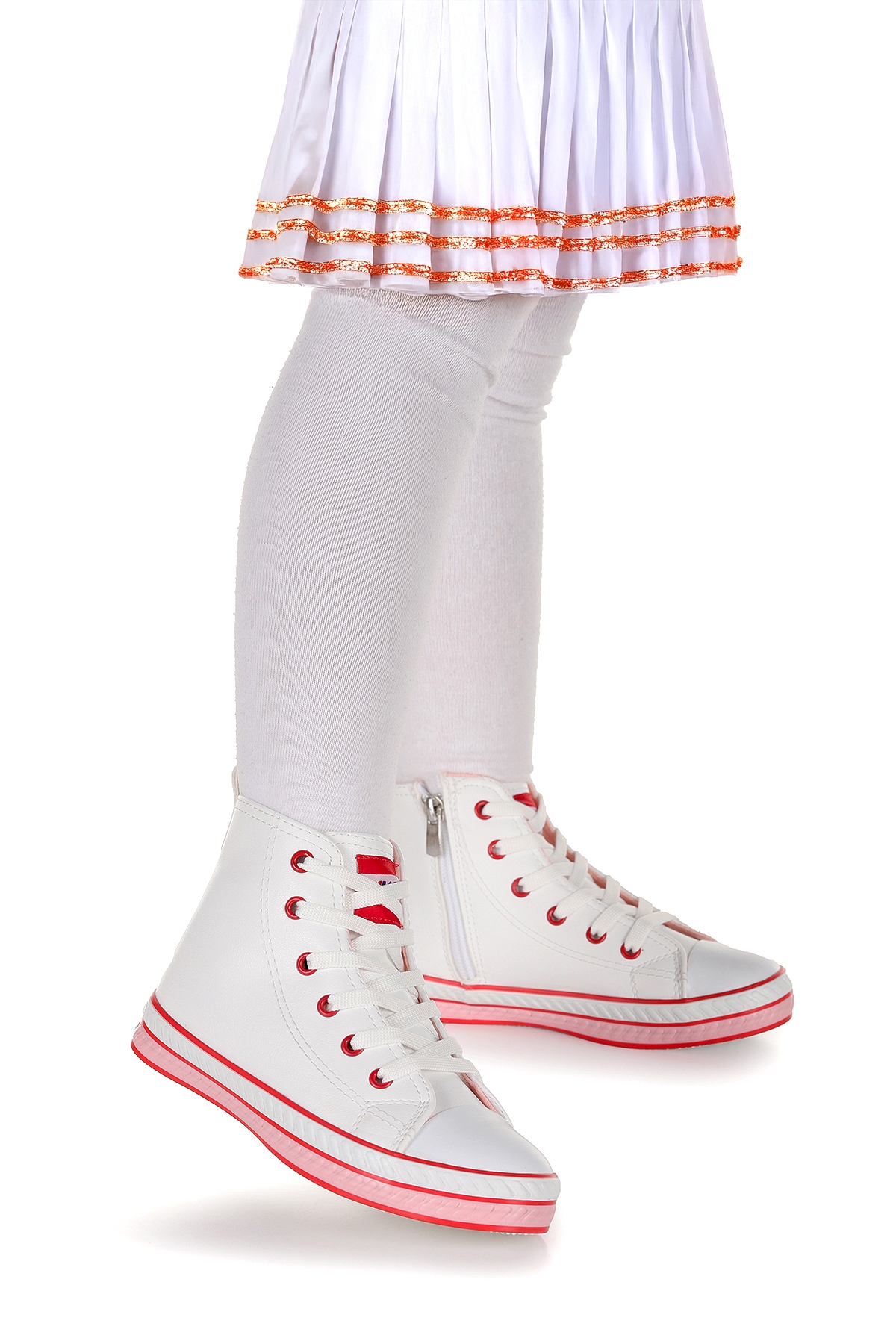 Pant Günlük Bağcıklı Fermuarlı Kız Bebek Spor Ayakkabı Beyaz - Pudra - Görsel 4