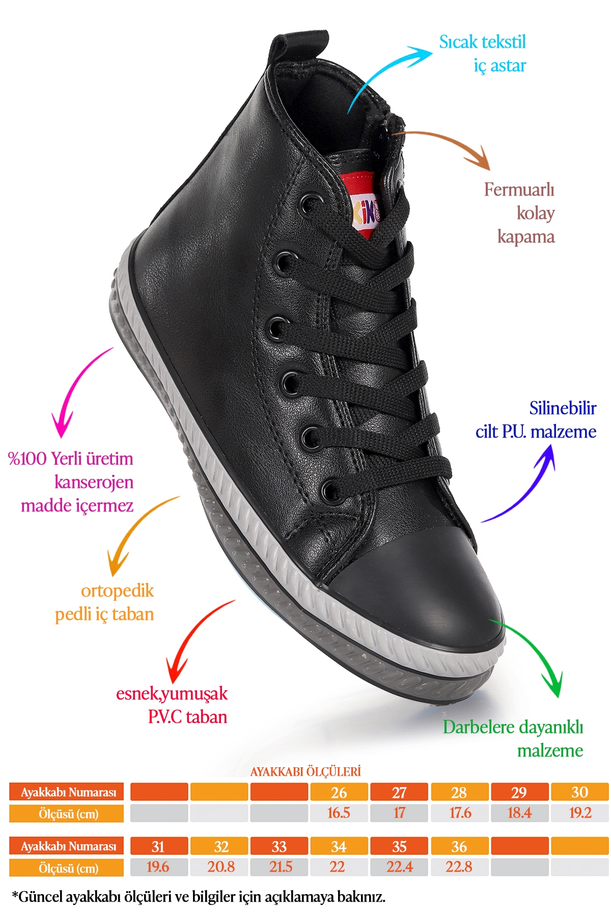 Pant Günlük Bağcıklı Fermuarlı Erkek Çocuk Spor Ayakkabı Siyah - Görsel 3