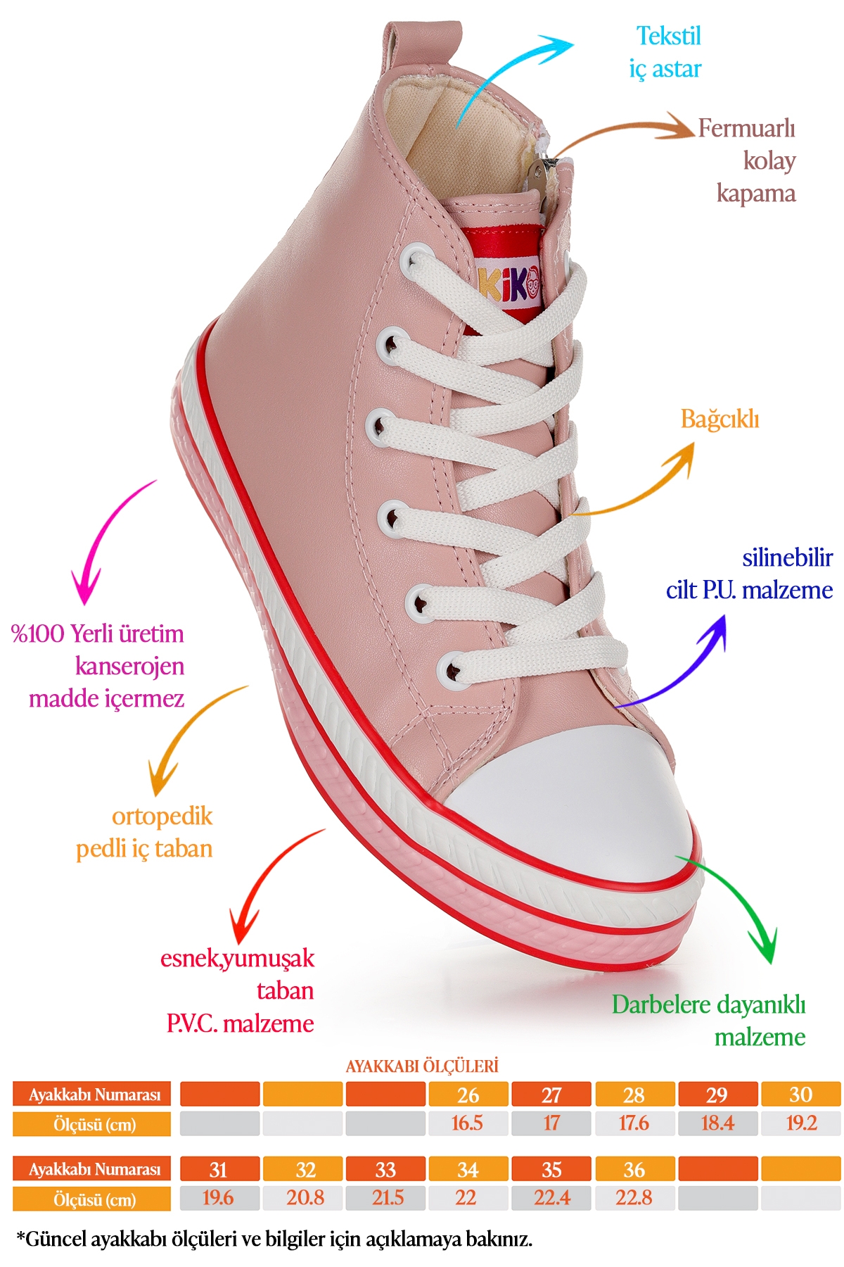Pant Günlük Bağcıklı Fermuarlı Kız Çocuk Spor Ayakkabı Pudra - Görsel 3