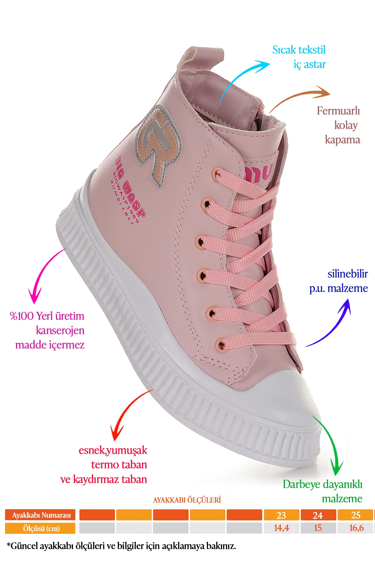 Wasp Fermuarlı Günlük Kız Bebek Bot Ayakkabı Pudra - Görsel 3