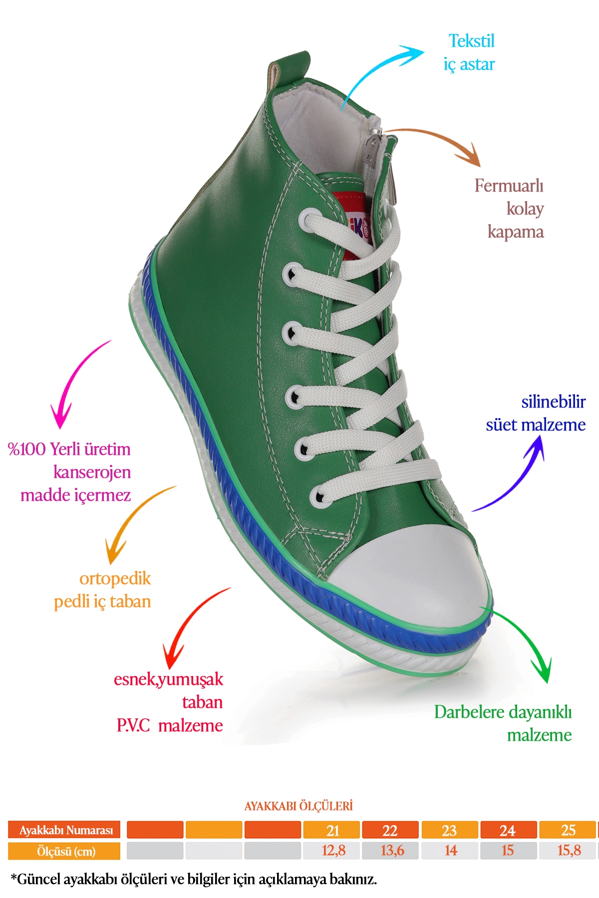 Pant Günlük Bağcıklı Fermuarlı Erkek Bebek Spor Ayakkabı Yeşil - Görsel 3