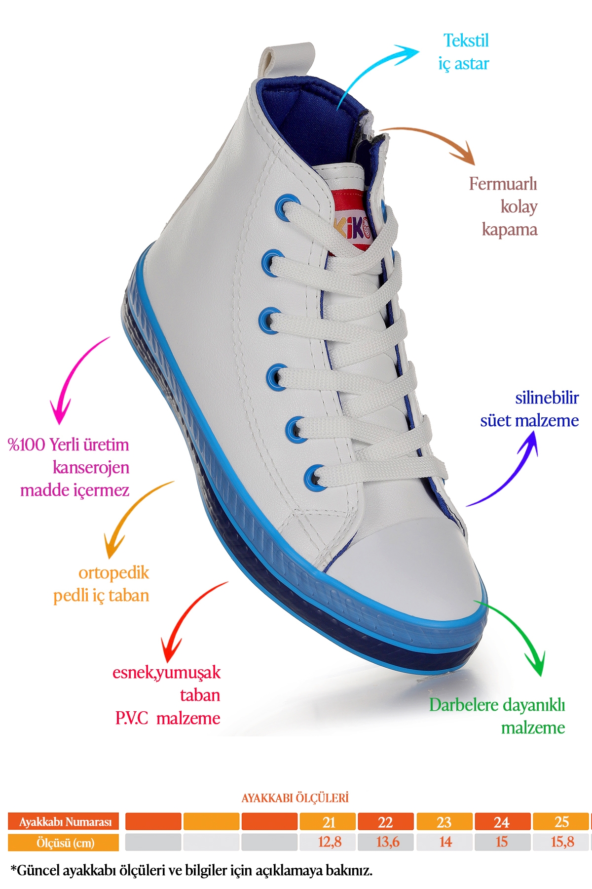 Pant Günlük Bağcıklı Fermuarlı Erkek Bebek Spor Ayakkabı Beyaz - Mavi - Görsel 3