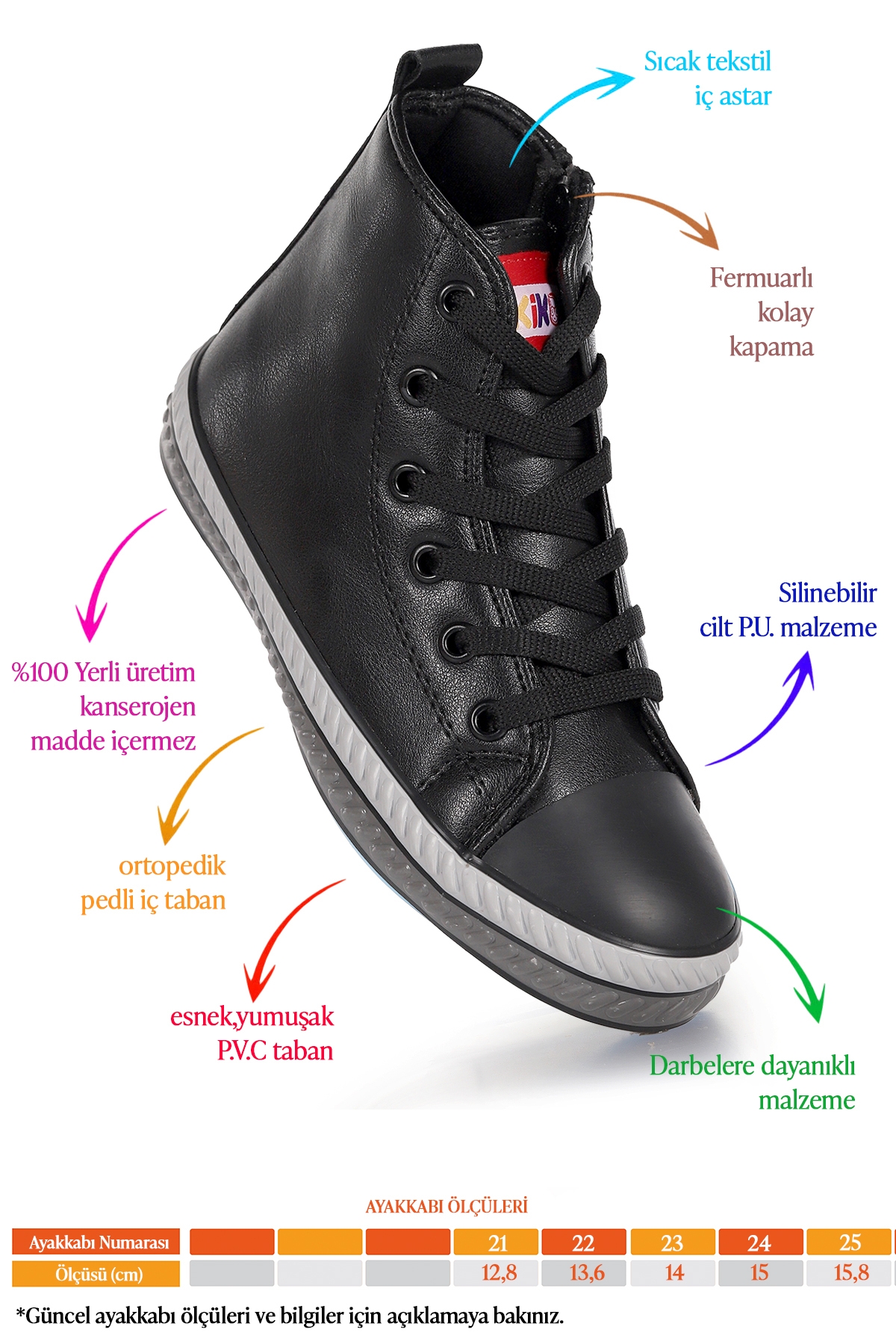 Pant Günlük Bağcıklı Fermuarlı Erkek Bebek Spor Ayakkabı Siyah - Görsel 3