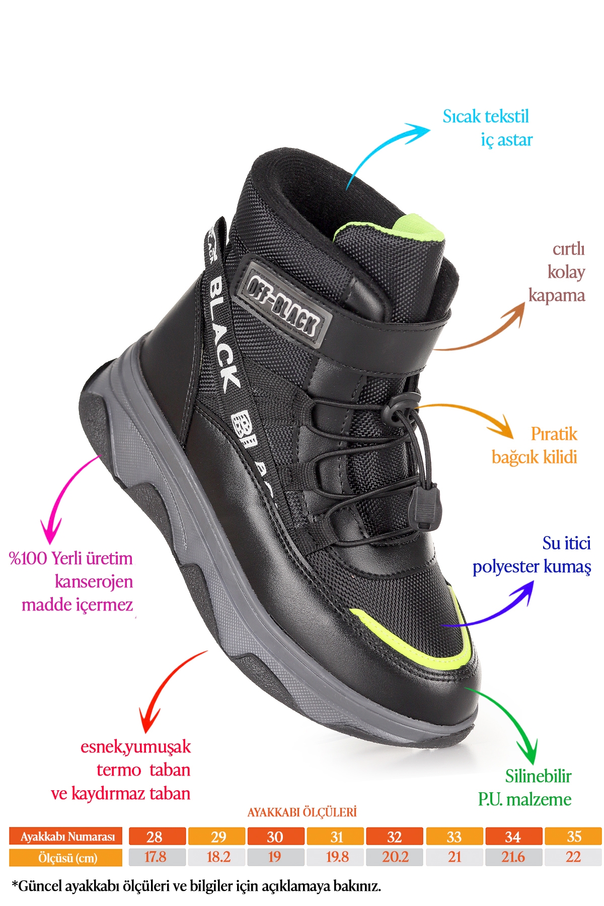 Sire Cırtlı Günlük Erkek Çocuk Bot Ayakkabı Siyah - Sarı - Görsel 3