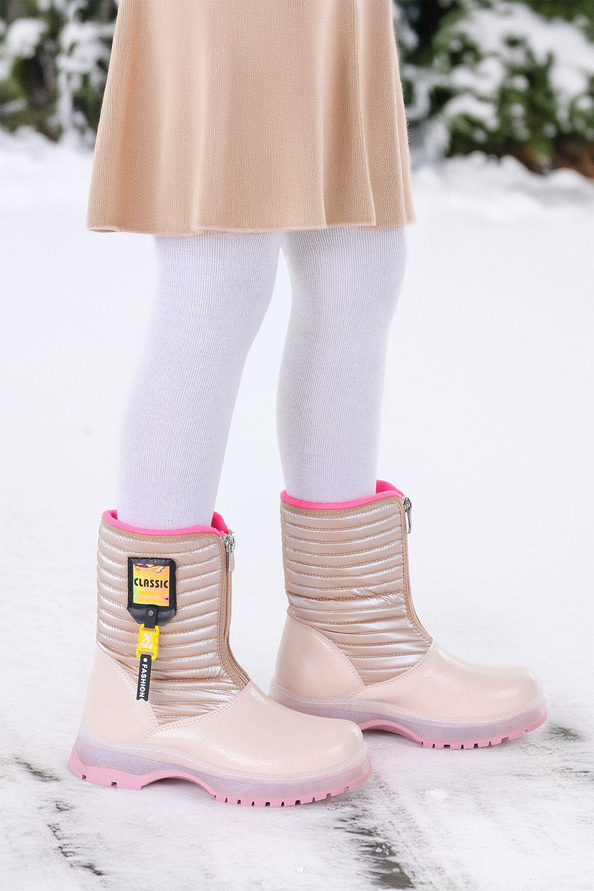 Mesan Çatlak Fermuarlı Günlük Kız Çocuk Bot Ayakkabı Pudra - Görsel 2