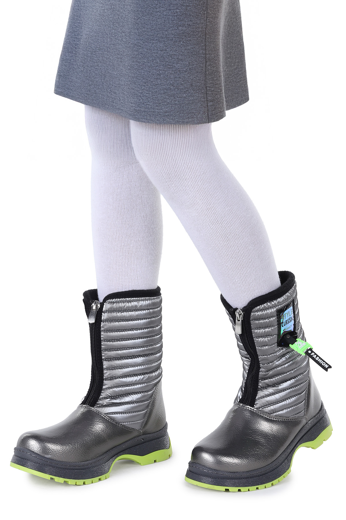 Mesan Çatlak Fermuarlı Günlük Kız Çocuk Bot Ayakkabı Platin - Görsel 4