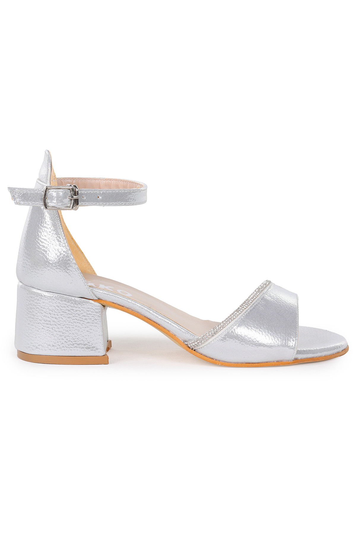 Elos Vakko Günlük Kız Çocuk 4 Cm Topuklu Sandalet Ayakkabı Gümüş - Görsel 4