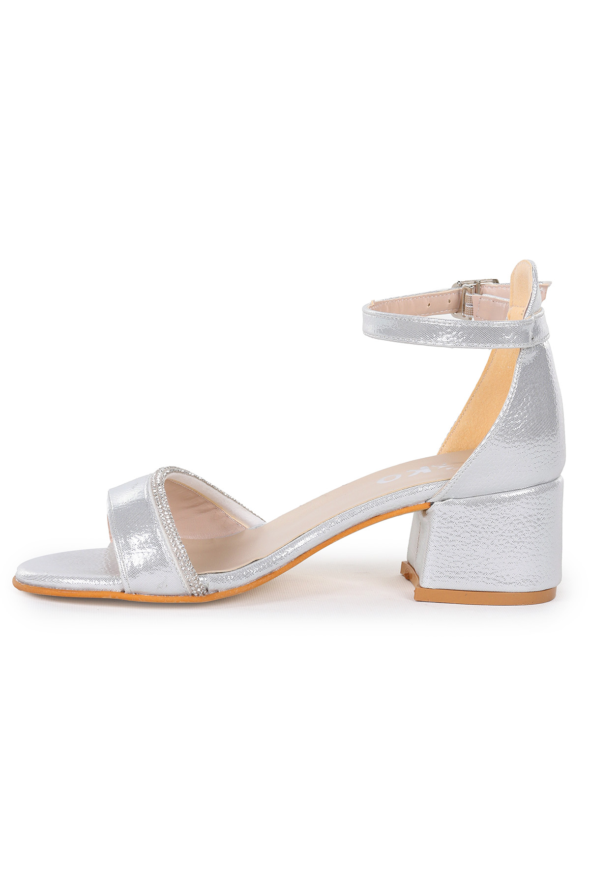 Elos Vakko Günlük Kız Çocuk 4 Cm Topuklu Sandalet Ayakkabı Gümüş - Görsel 5