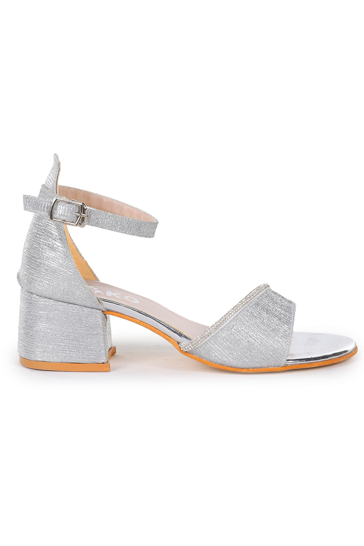 Elos Çizgili Günlük Kız Çocuk 4 Cm Topuklu Sandalet Ayakkabı Gümüş - Görsel 4