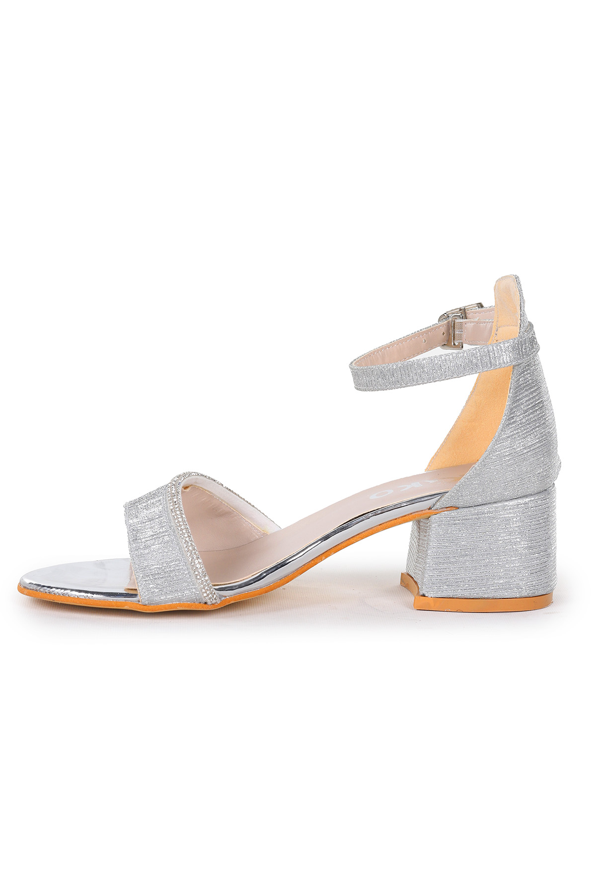 Elos Çizgili Günlük Kız Çocuk 4 Cm Topuklu Sandalet Ayakkabı Gümüş - Görsel 5