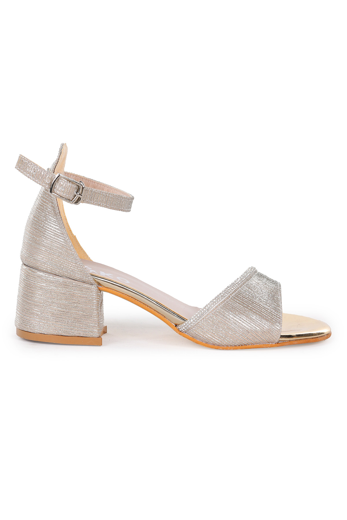 Elos Çizgili Günlük Kız Çocuk 4 Cm Topuklu Sandalet Ayakkabı Altın - Görsel 4