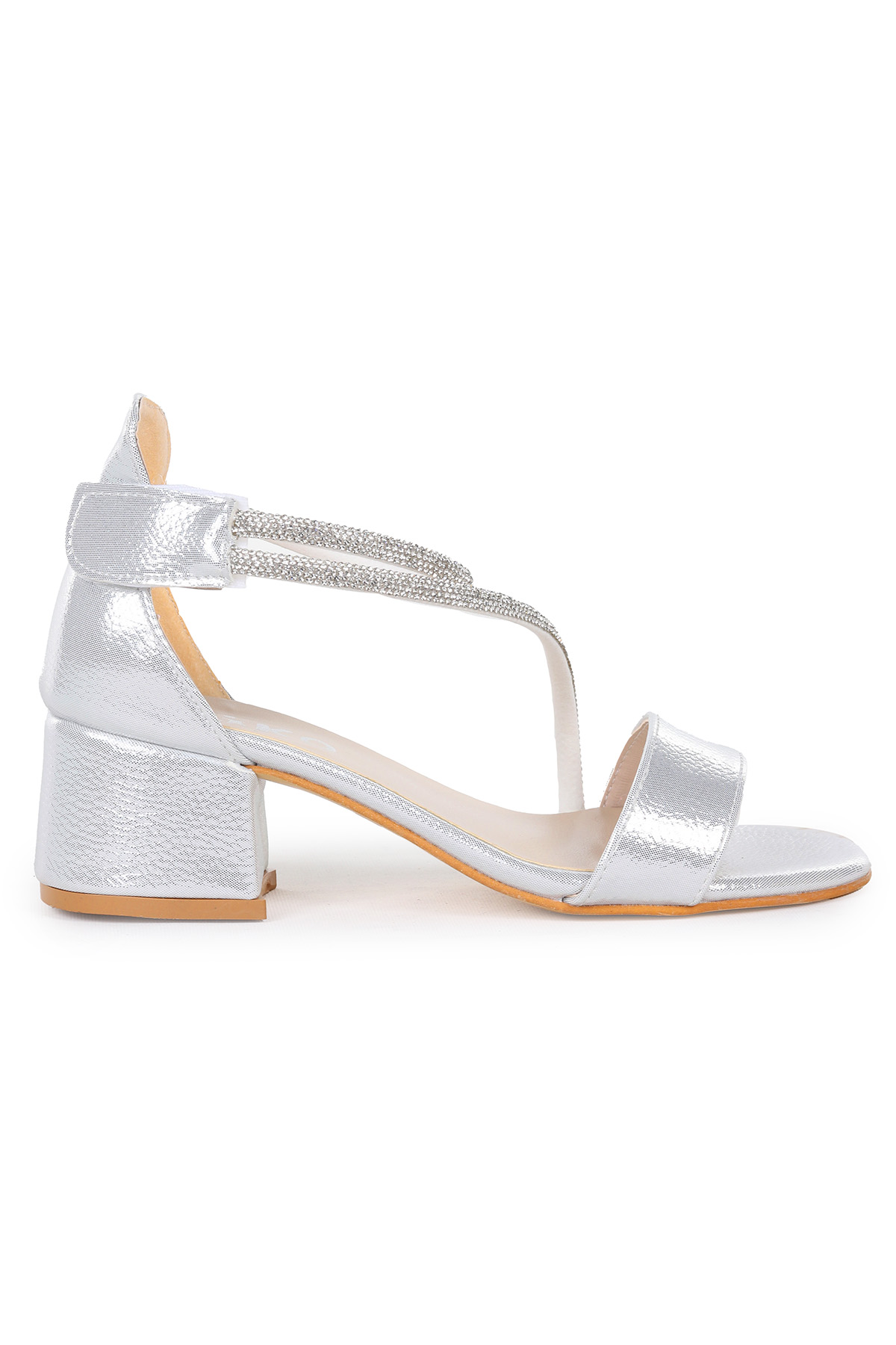 Pisar Vakko Günlük Kız Çocuk 4 Cm Topuklu Sandalet Abiye Ayakkabı Gümüş - Görsel 4