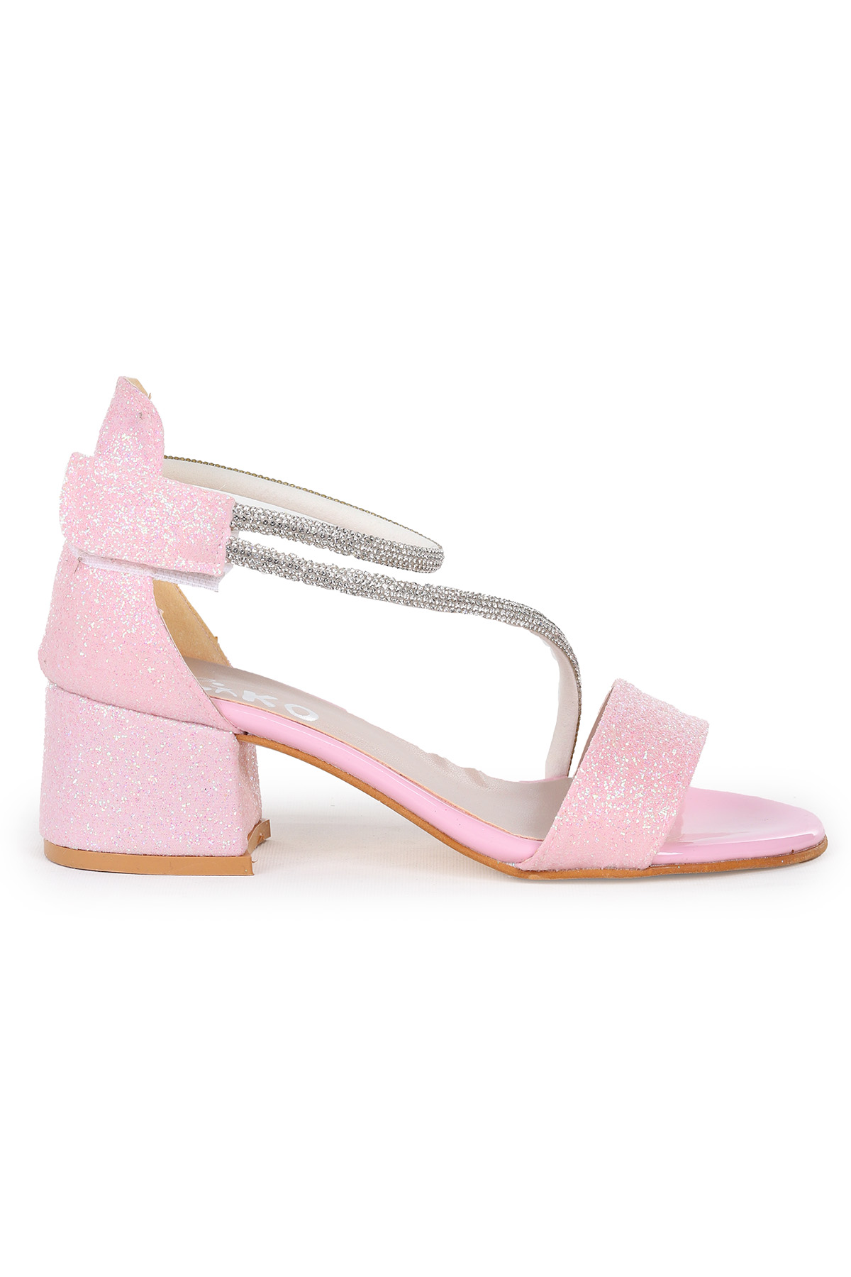 Pisar Kum Simli Günlük Kız Çocuk 4 Cm Topuklu Sandalet Abiye Ayakkabı Pembe - Görsel 4