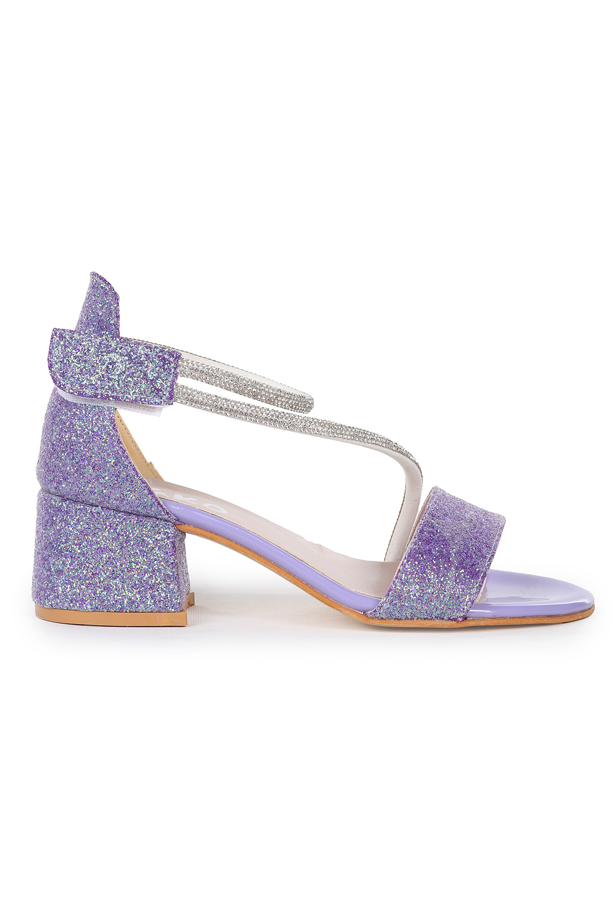 Pisar Kum Simli Günlük Kız Çocuk 4 Cm Topuklu Sandalet Abiye Ayakkabı Lila - Görsel 4