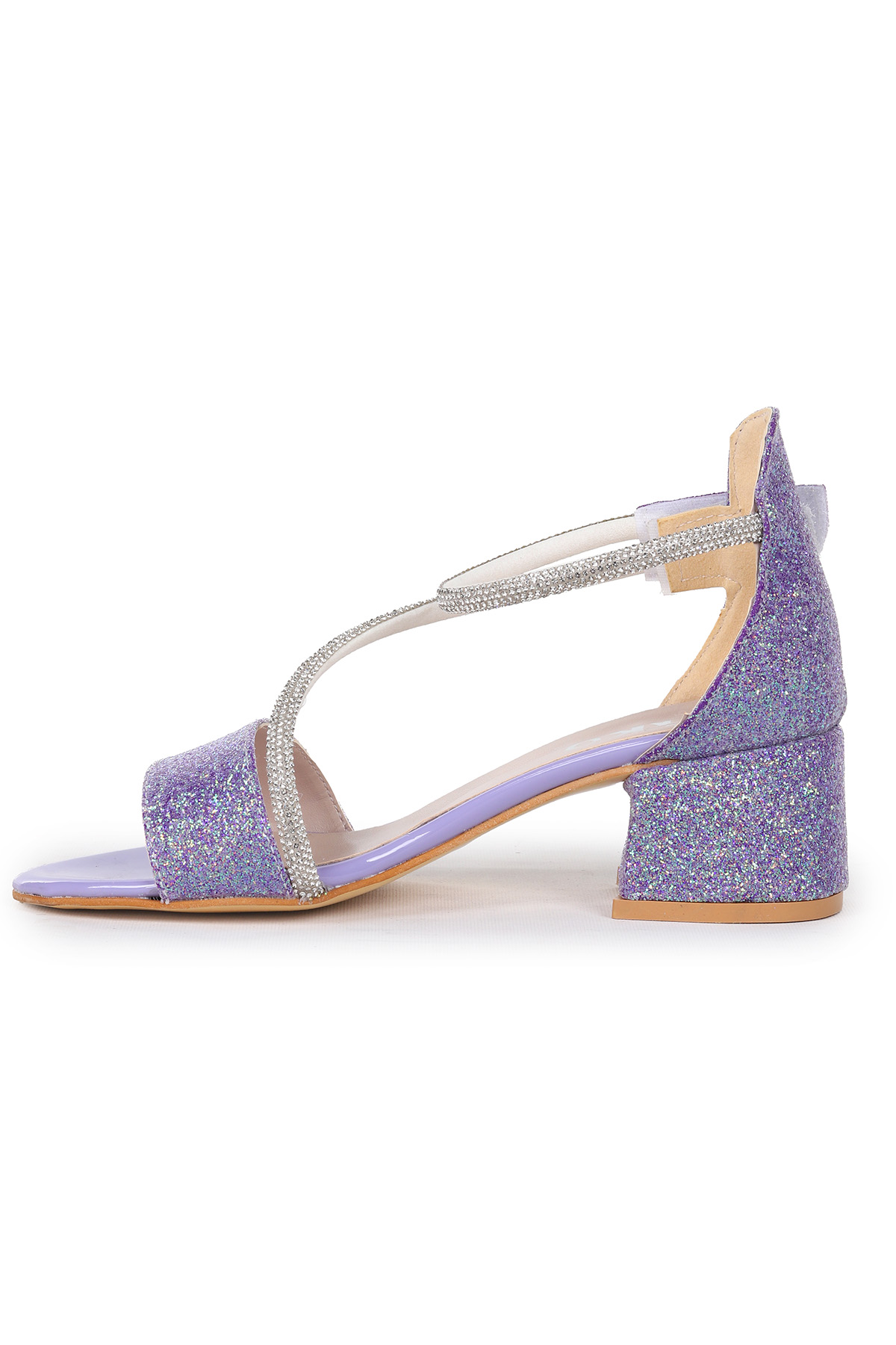 Pisar Kum Simli Günlük Kız Çocuk 4 Cm Topuklu Sandalet Abiye Ayakkabı Lila - Görsel 5