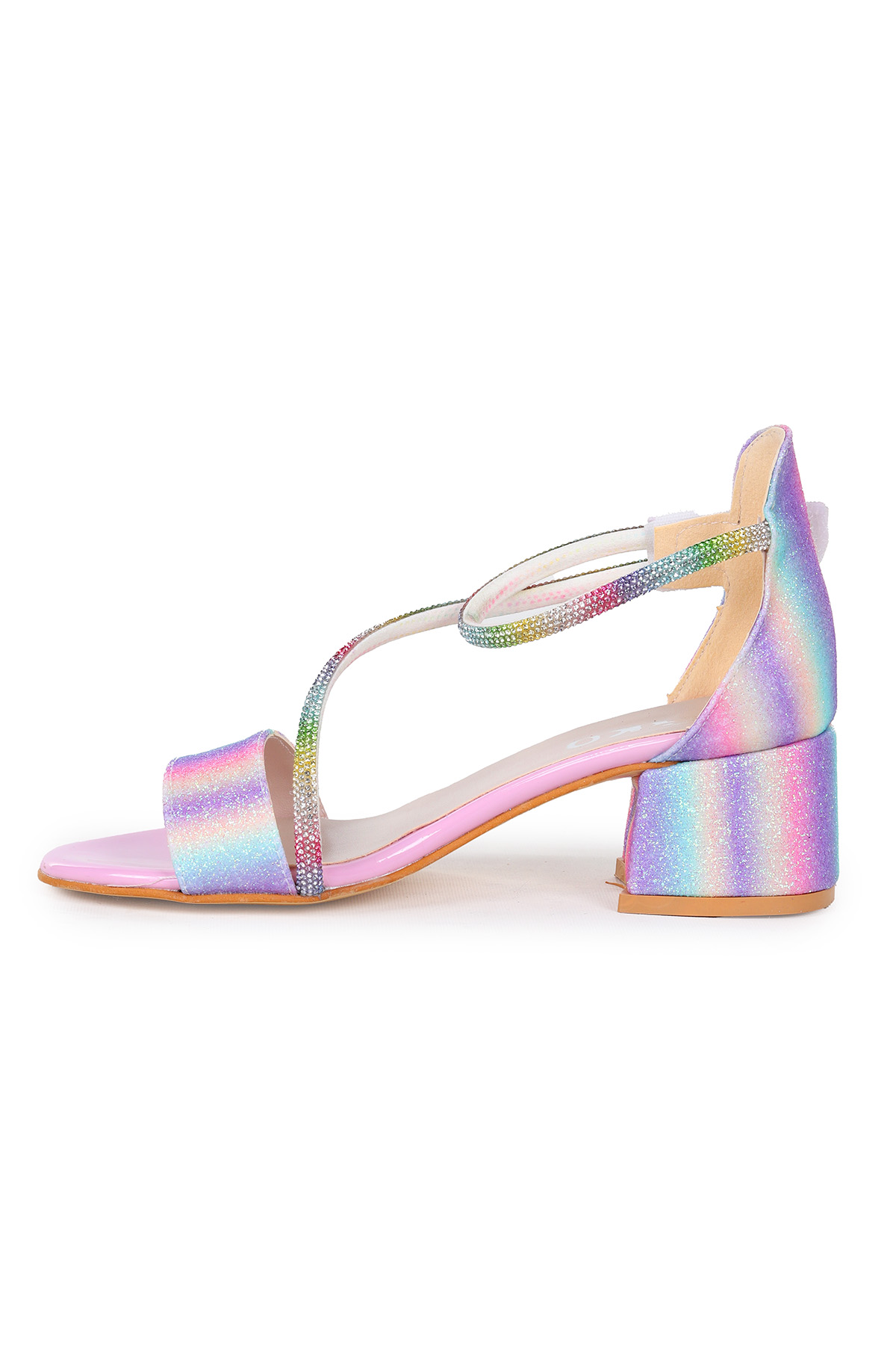 Pisar Kum Simli Günlük Kız Çocuk 4 Cm Topuklu Sandalet Abiye Ayakkabı Gök Kuşağı - Görsel 5