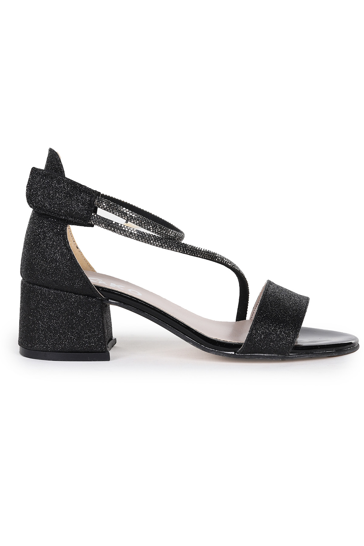 Pisar Kum Simli Günlük Kız Çocuk 4 Cm Topuklu Sandalet Abiye Ayakkabı Siyah - Görsel 4