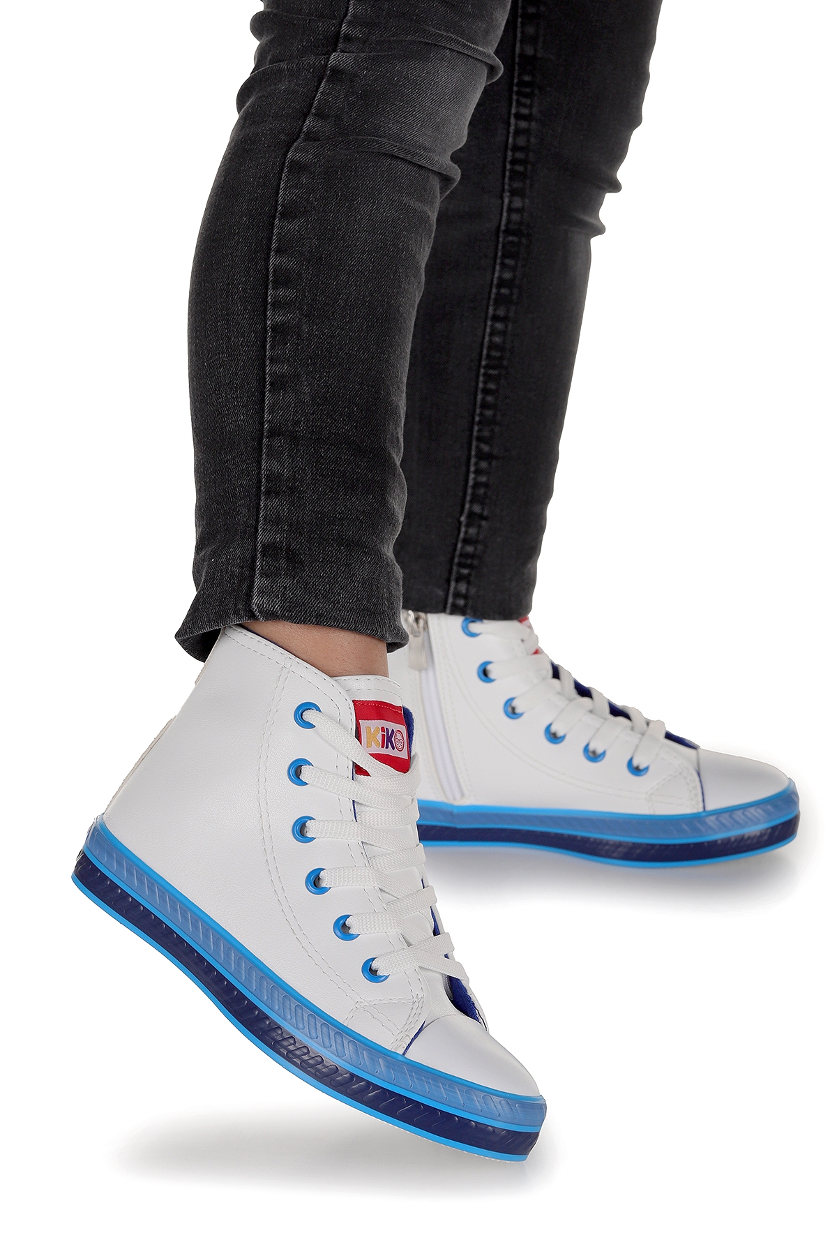 Pant Günlük Bağcıklı Fermuarlı Erkek Çocuk Spor Ayakkabı Beyaz - Mavi - Görsel 4