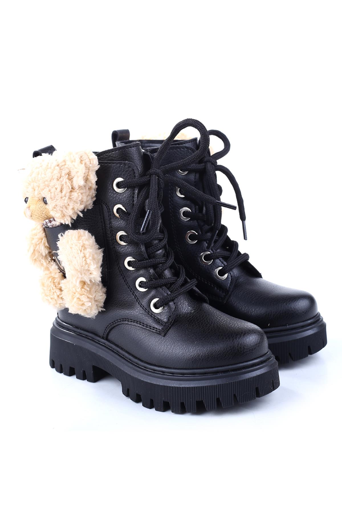 4182 Ayıcıklı Fermuarlı Kaymaz Taban Kız Çocuk Bot - Görsel 3