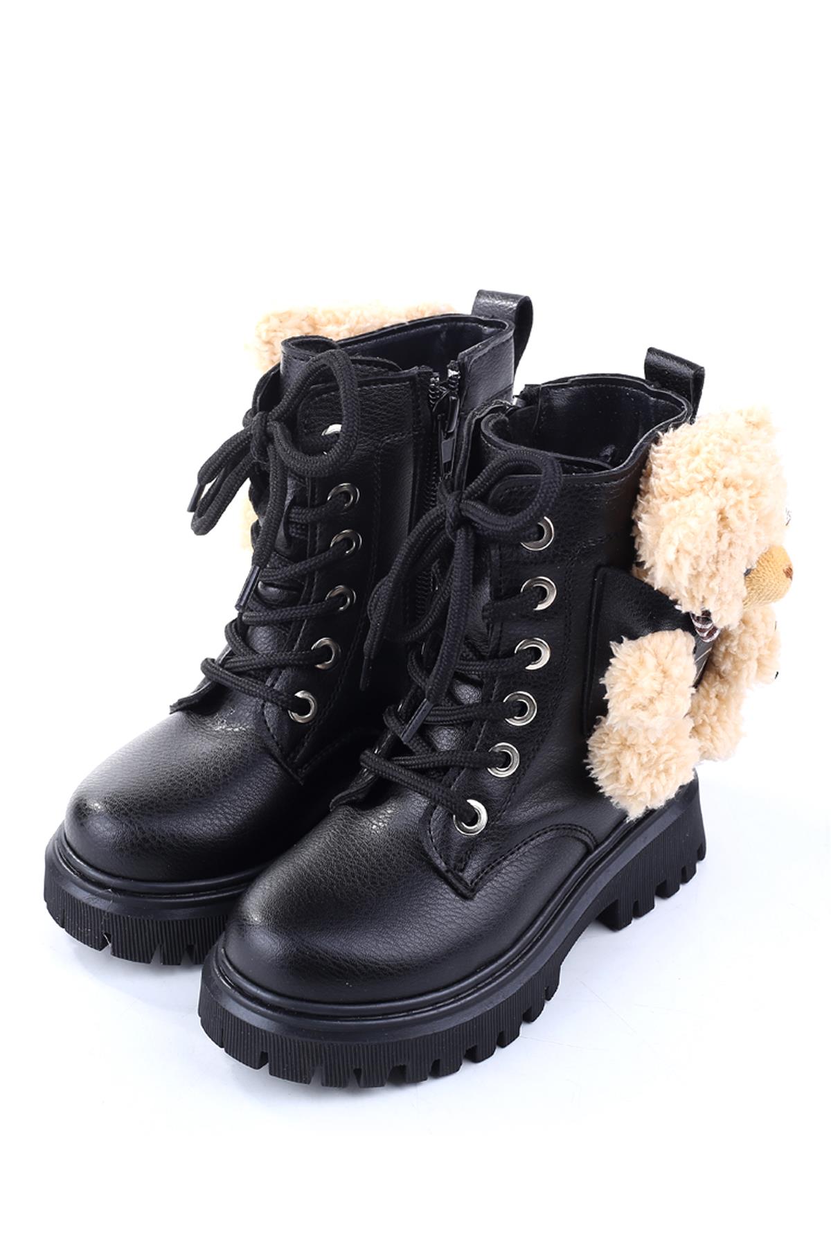 4182 Ayıcıklı Fermuarlı Kaymaz Taban Kız Çocuk Bot - Görsel 4