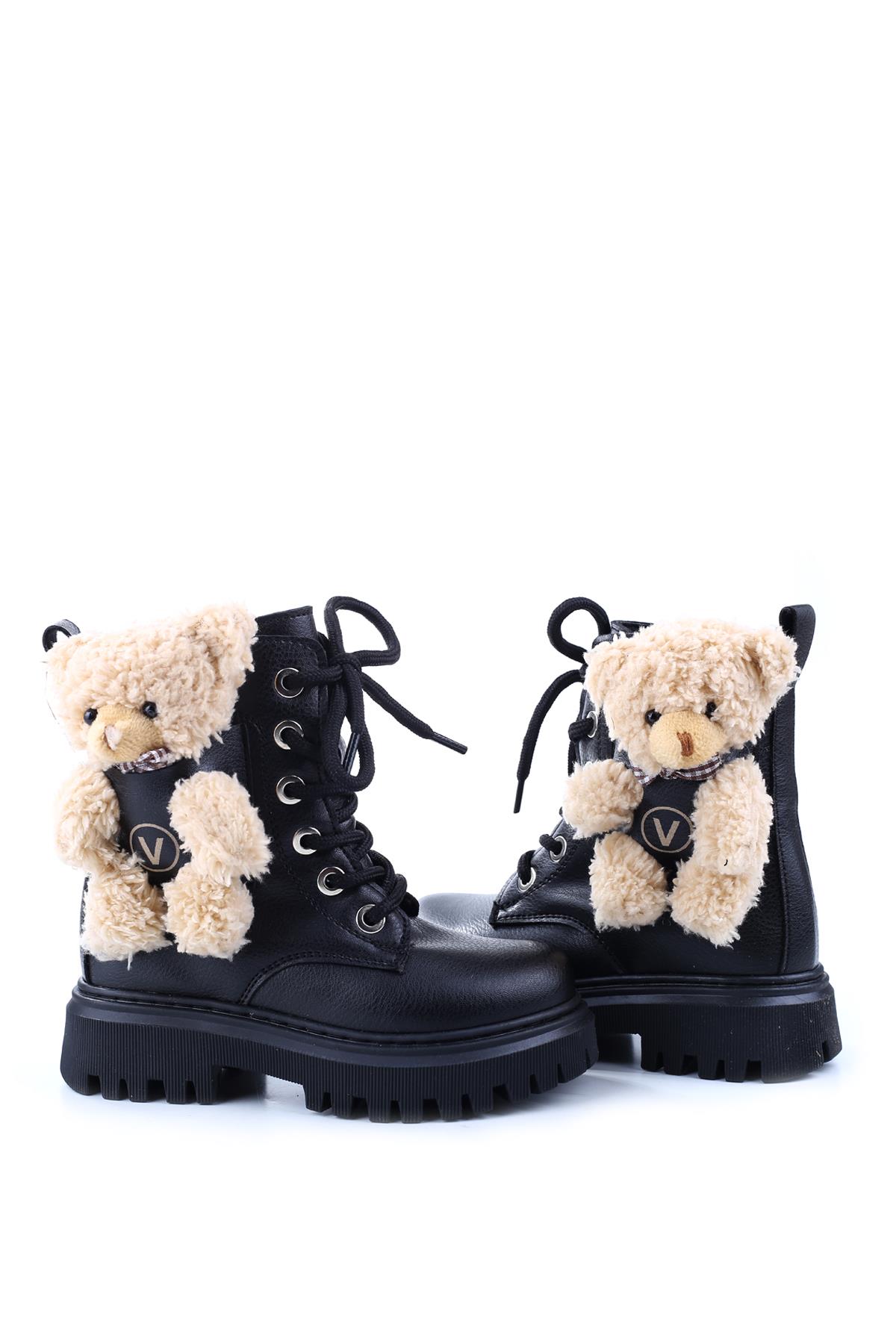 4182 Ayıcıklı Fermuarlı Kaymaz Taban Kız Çocuk Bot - Görsel 5