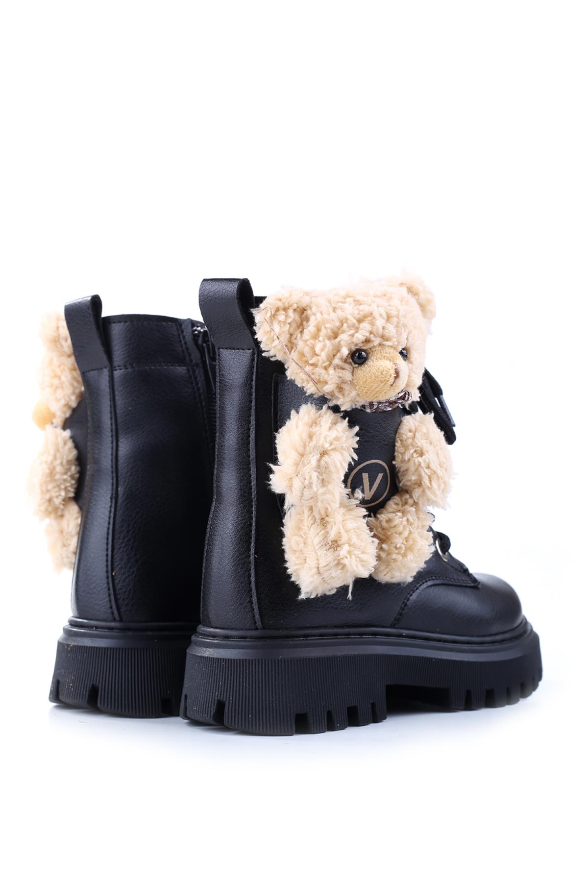 4182 Ayıcıklı Fermuarlı Kaymaz Taban Kız Çocuk Bot - Görsel 6