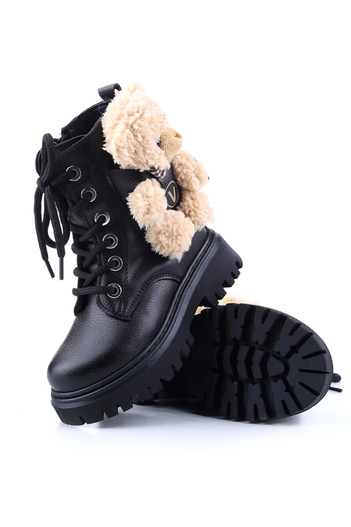 4182 Ayıcıklı Fermuarlı Kaymaz Taban Kız Çocuk Bot - Görsel 7