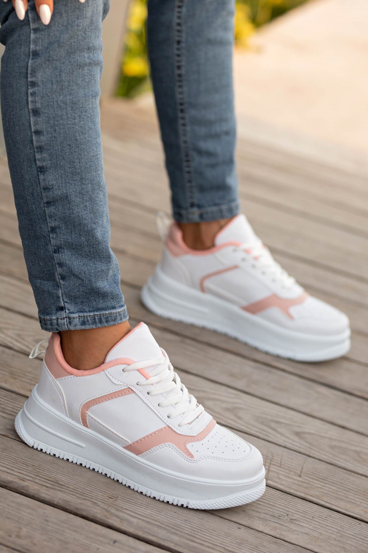 Bağcıklı Kadın Spor Ayakkabı BEYAZ PUDRA - Görsel 2