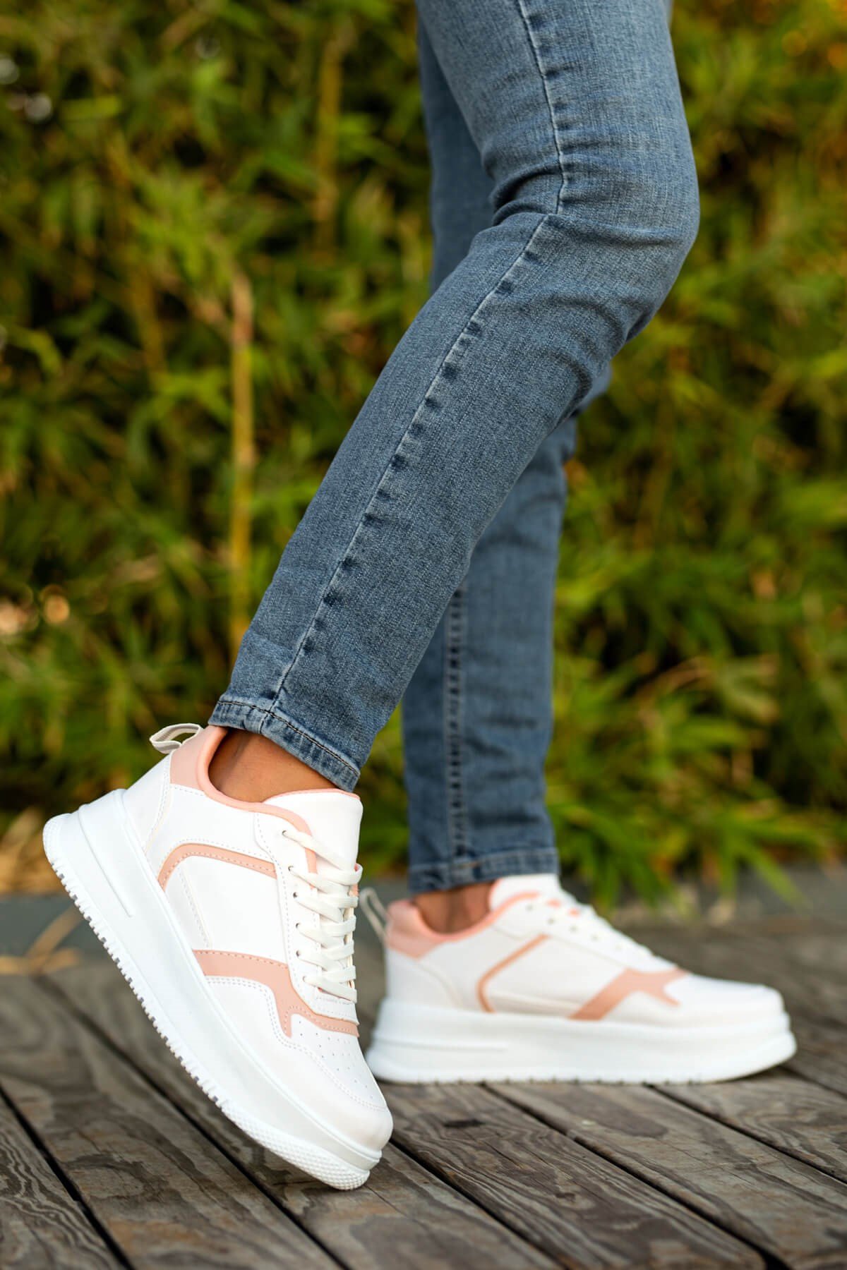 Bağcıklı Kadın Spor Ayakkabı BEYAZ PUDRA - Görsel 3