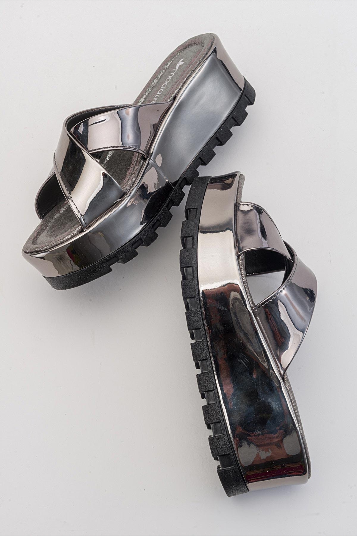 Çapraz Bantlı Kadın Terlik PLATİN AYNA - Görsel 6