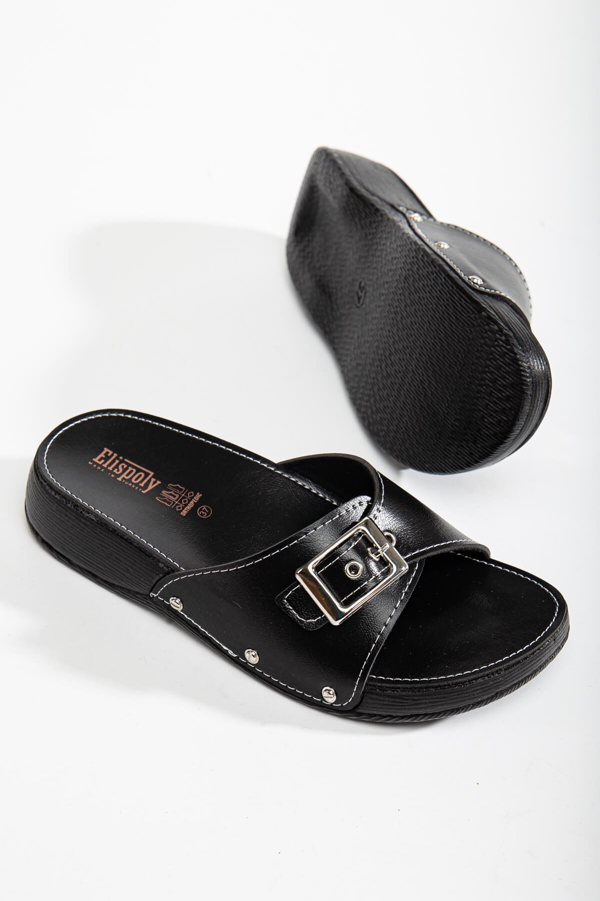 Tek Tokalı Kemerli Kadın Terlik SİYAH - Görsel 3