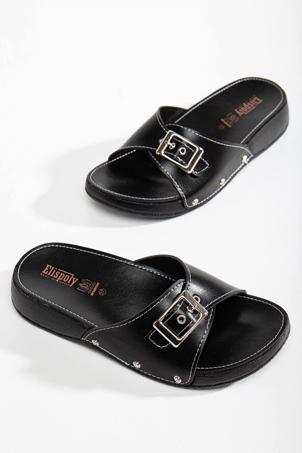 Tek Tokalı Kemerli Kadın Terlik SİYAH - Görsel 4