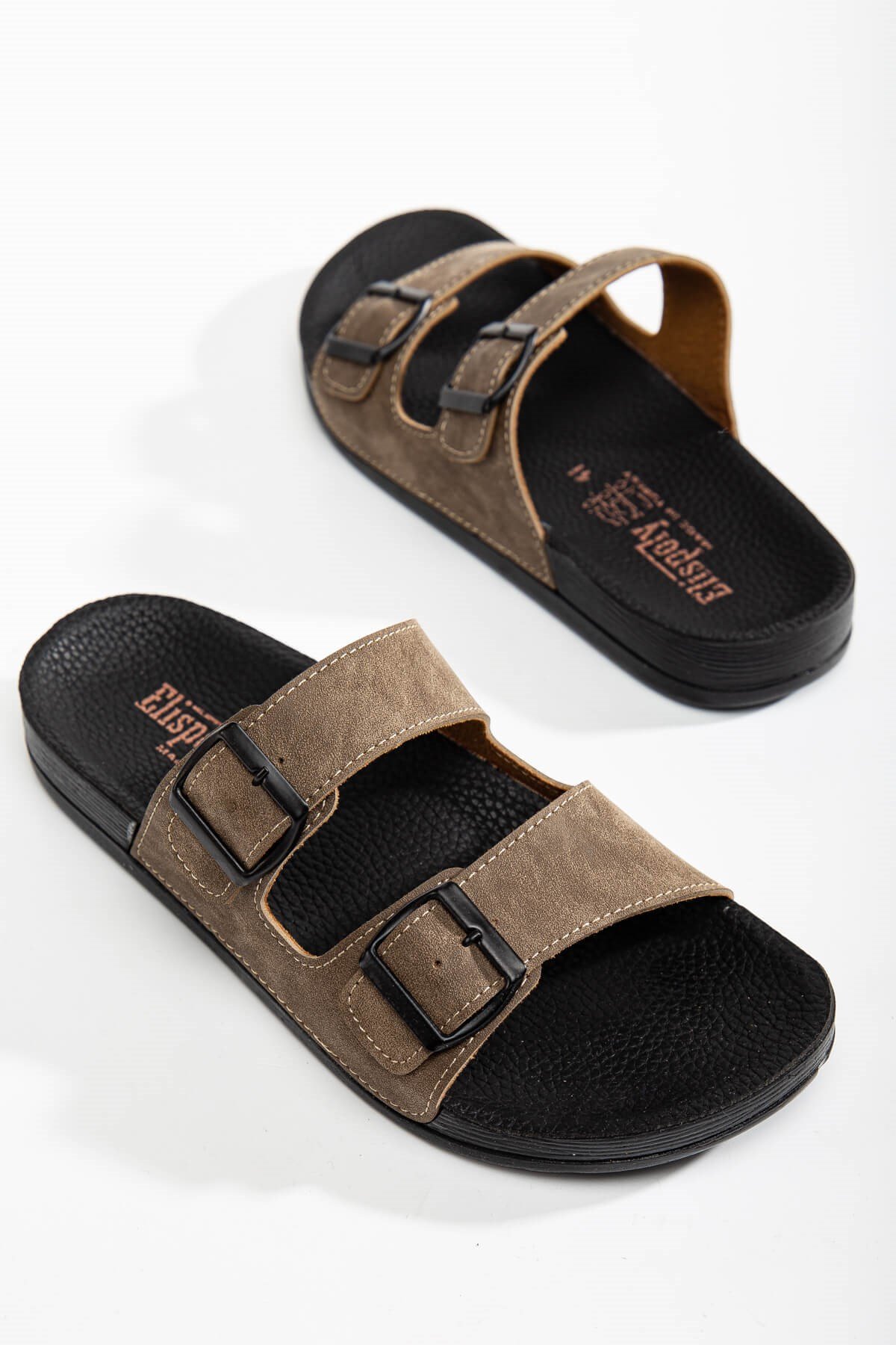 Erkek 2 Toka Kemerli Terlik VİZON - Görsel 3