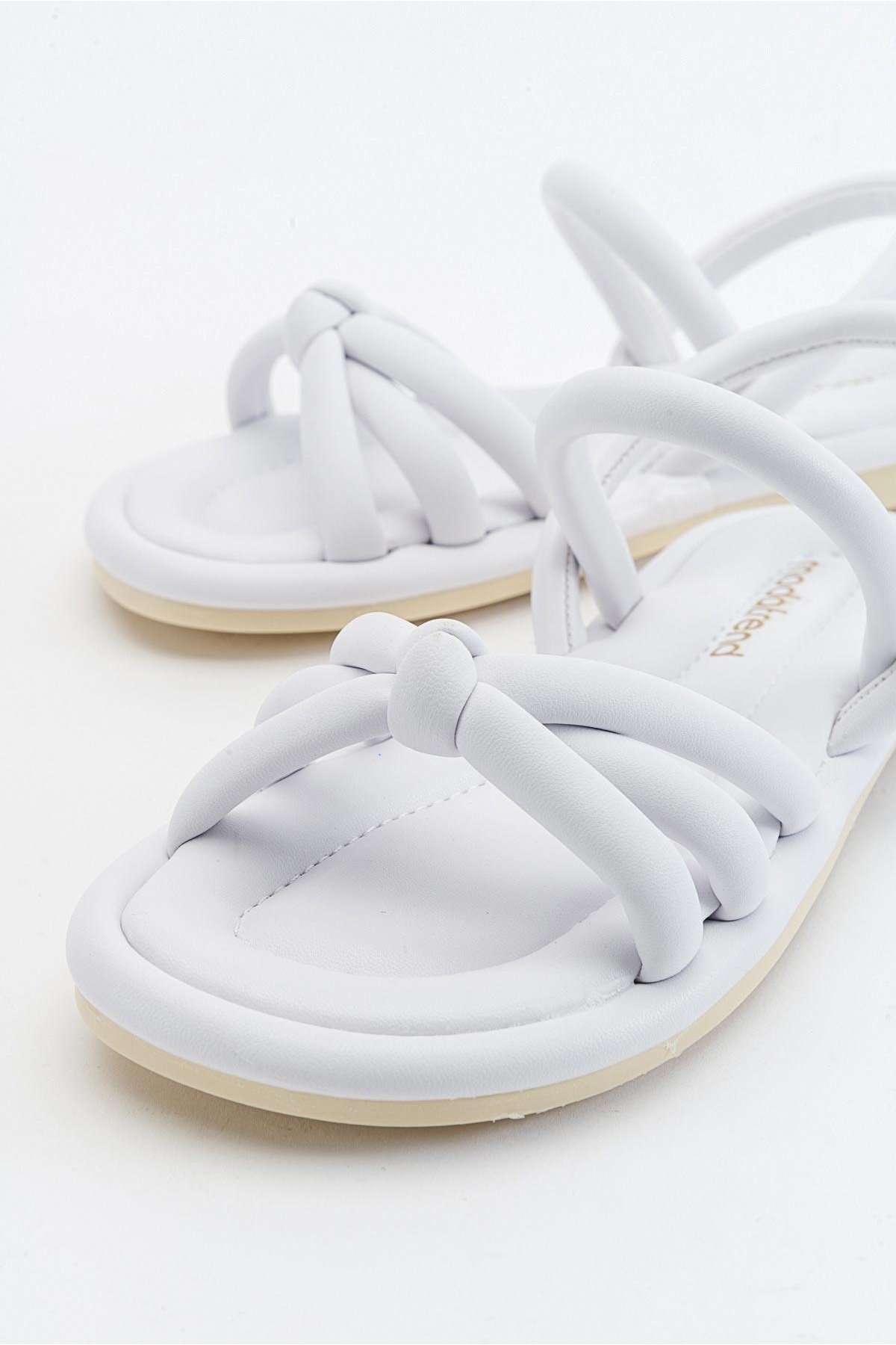 Tek Biyeli Boğumlu Kadın Sandalet BEYAZ - Görsel 4