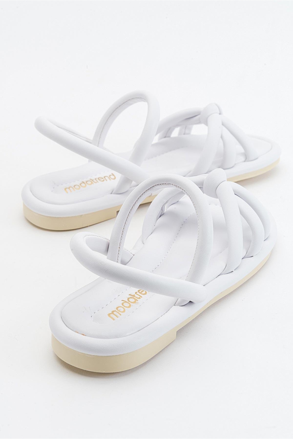 Tek Biyeli Boğumlu Kadın Sandalet BEYAZ - Görsel 5