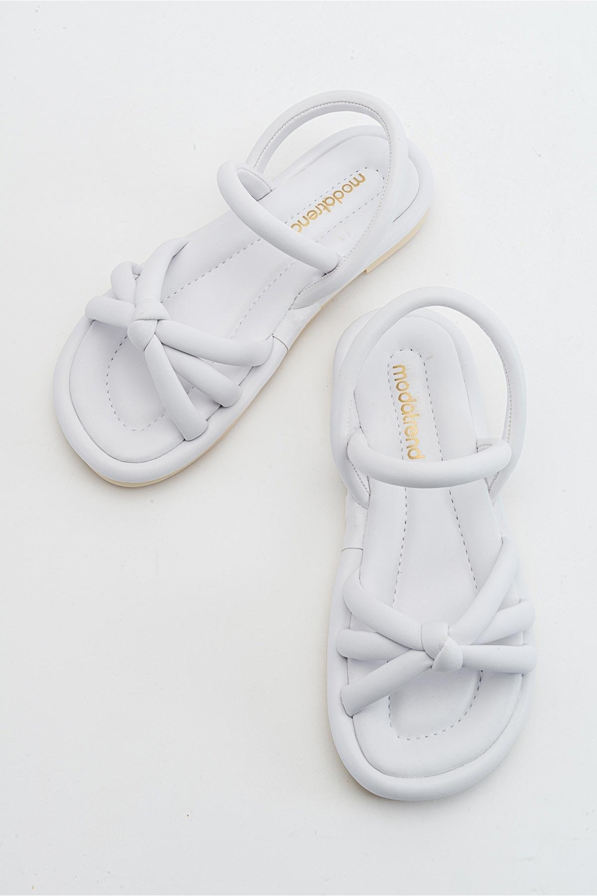Tek Biyeli Boğumlu Kadın Sandalet BEYAZ - Görsel 6