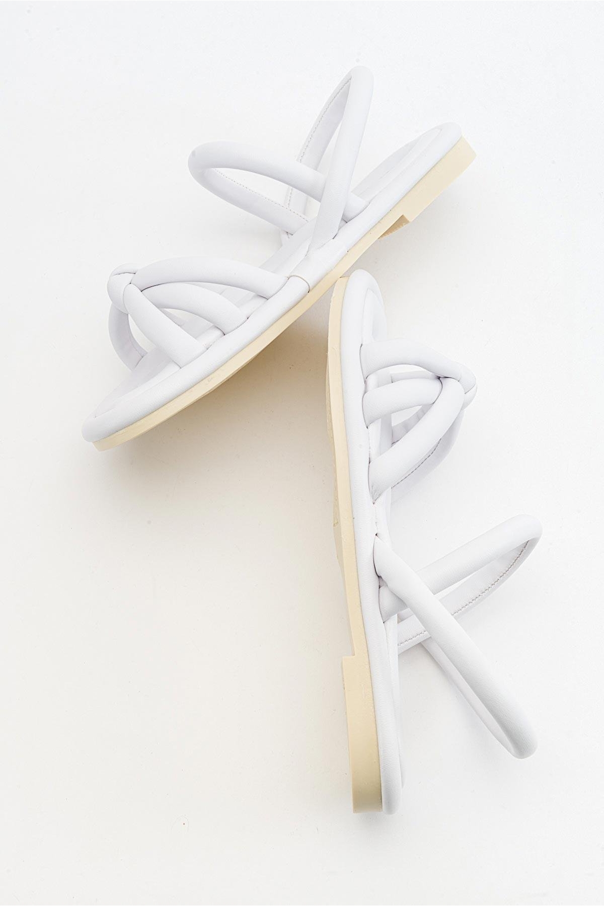 Tek Biyeli Boğumlu Kadın Sandalet BEYAZ - Görsel 7