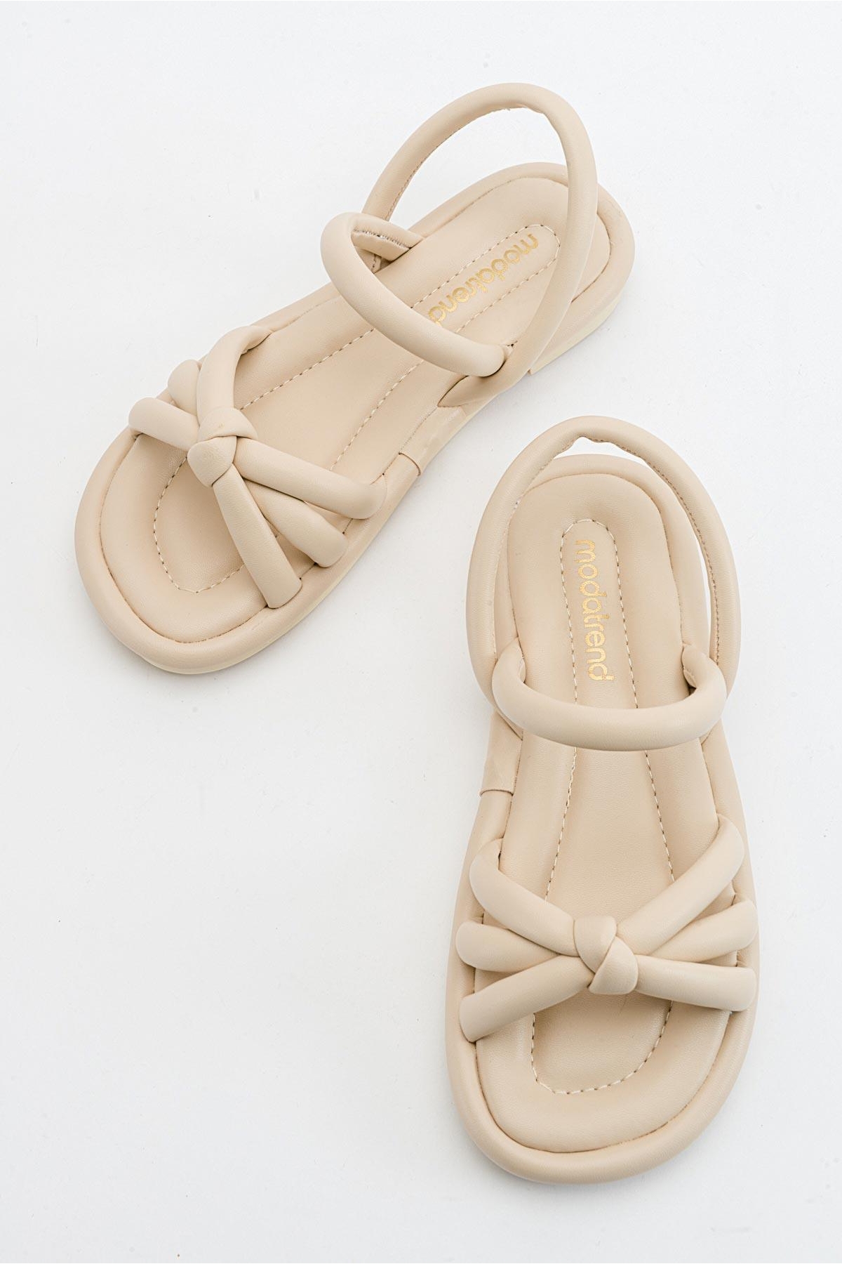 Tek Biyeli Boğumlu Kadın Sandalet BEJ - Görsel 6