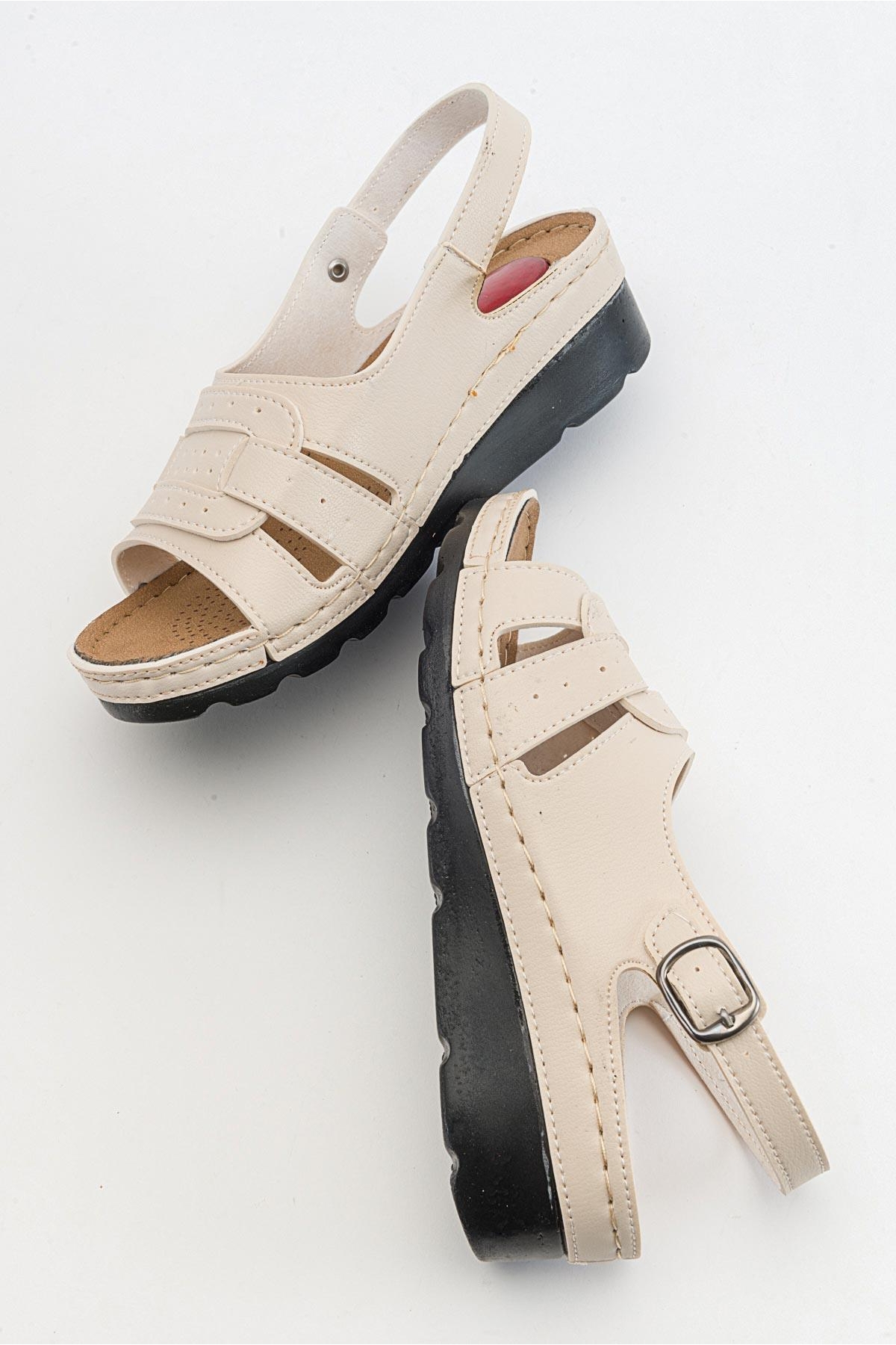 Geçmeli Kadın Düz Sandalet BEJ - Görsel 7