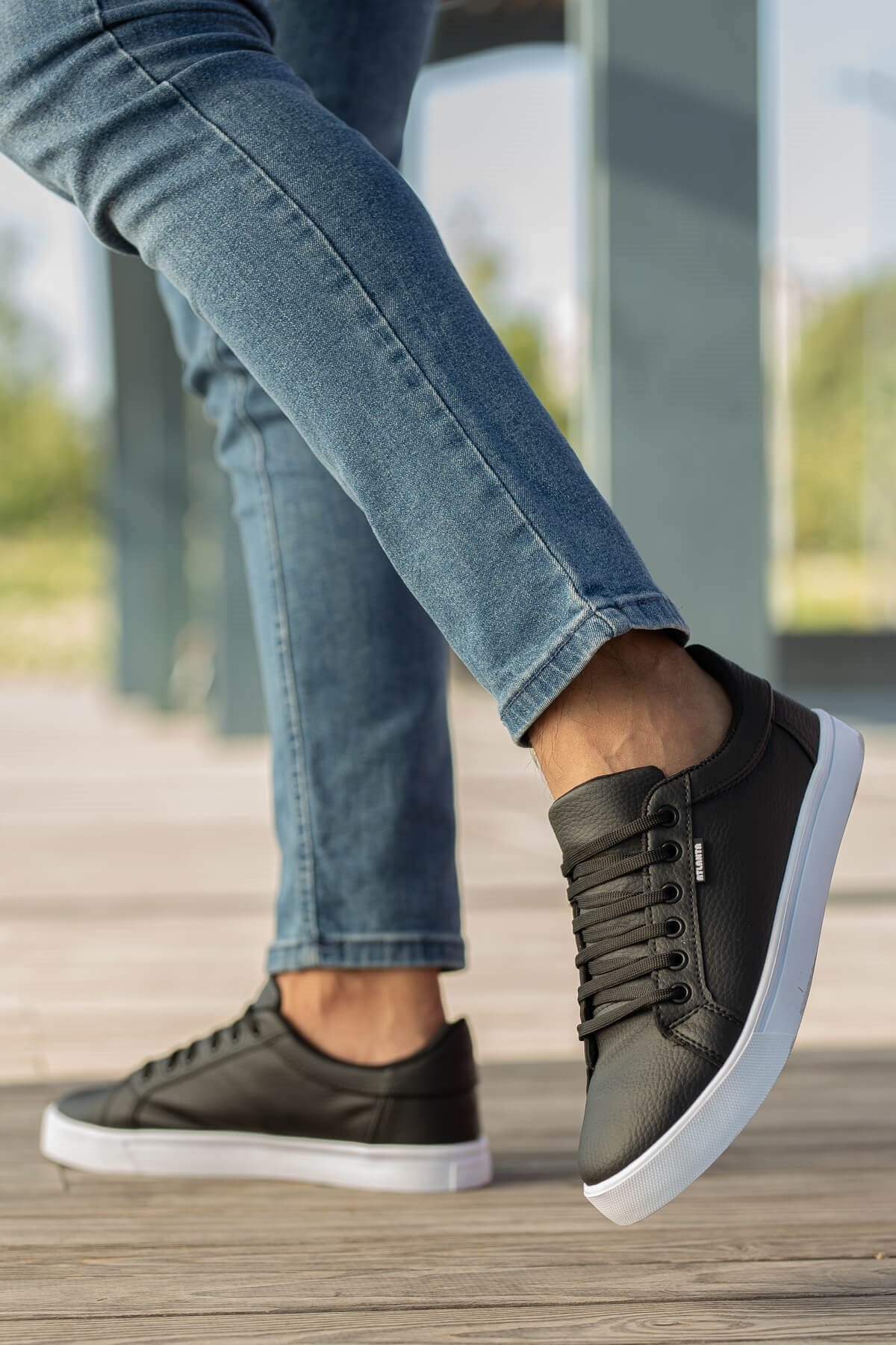 Erkek Spor Ayakkabı SİYAH BEYAZ - Görsel 4