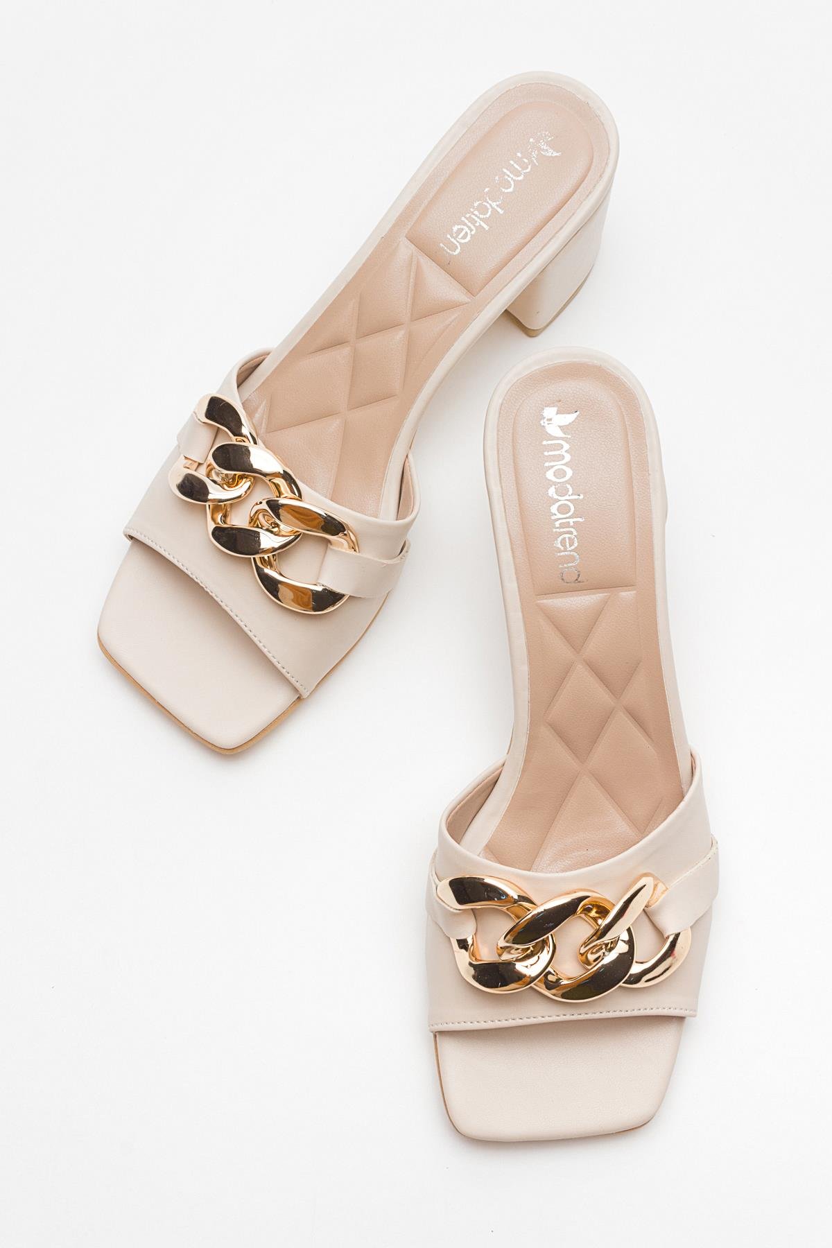 Zincirli Kadın Topuklu Terlik TEN CİLT - Görsel 6