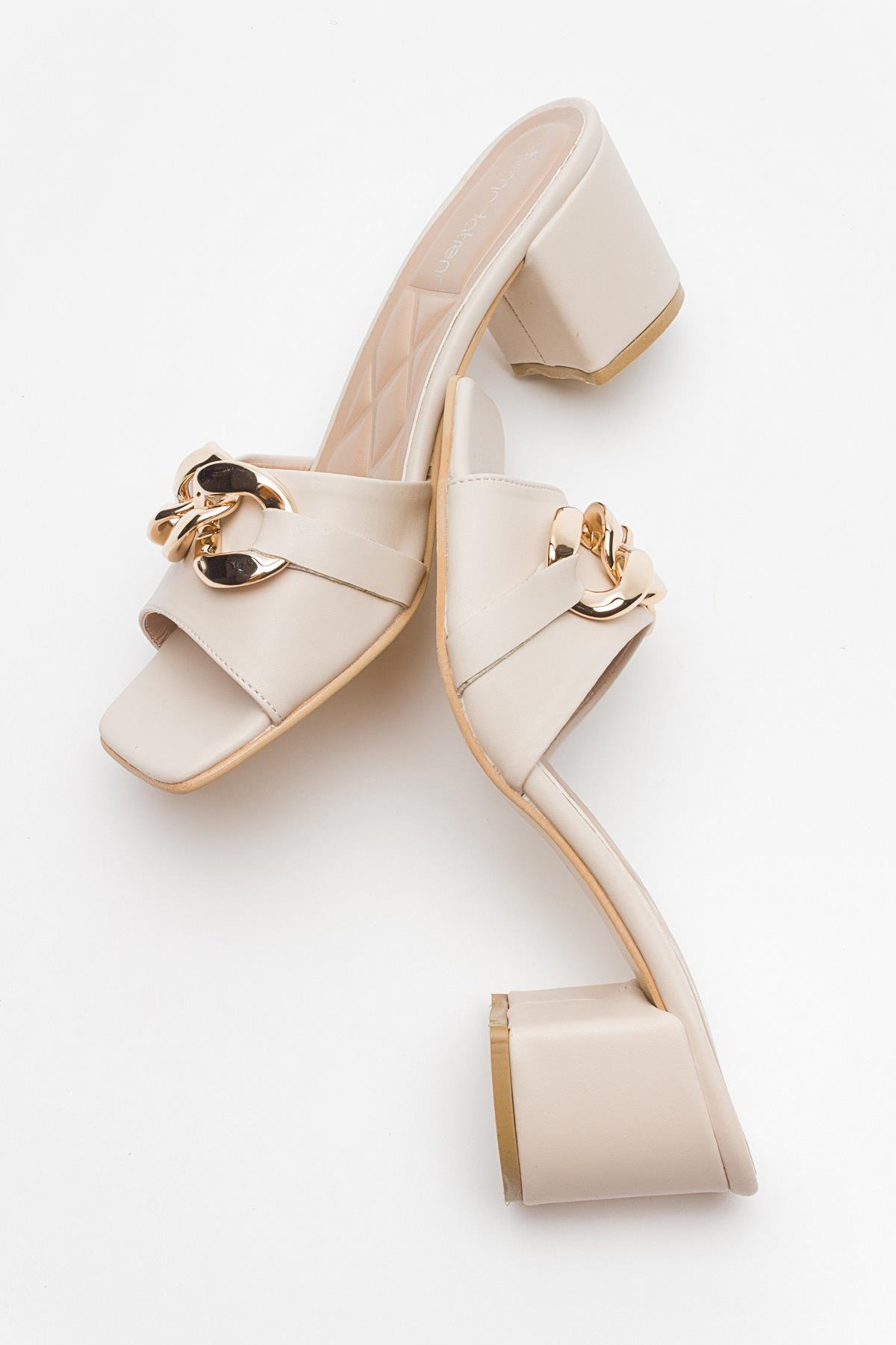 Zincirli Kadın Topuklu Terlik TEN CİLT - Görsel 7